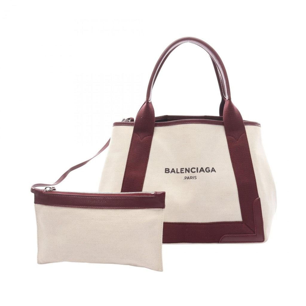 Balenciaga Bordeaux Ivory Canvas Leather Pouch Tote