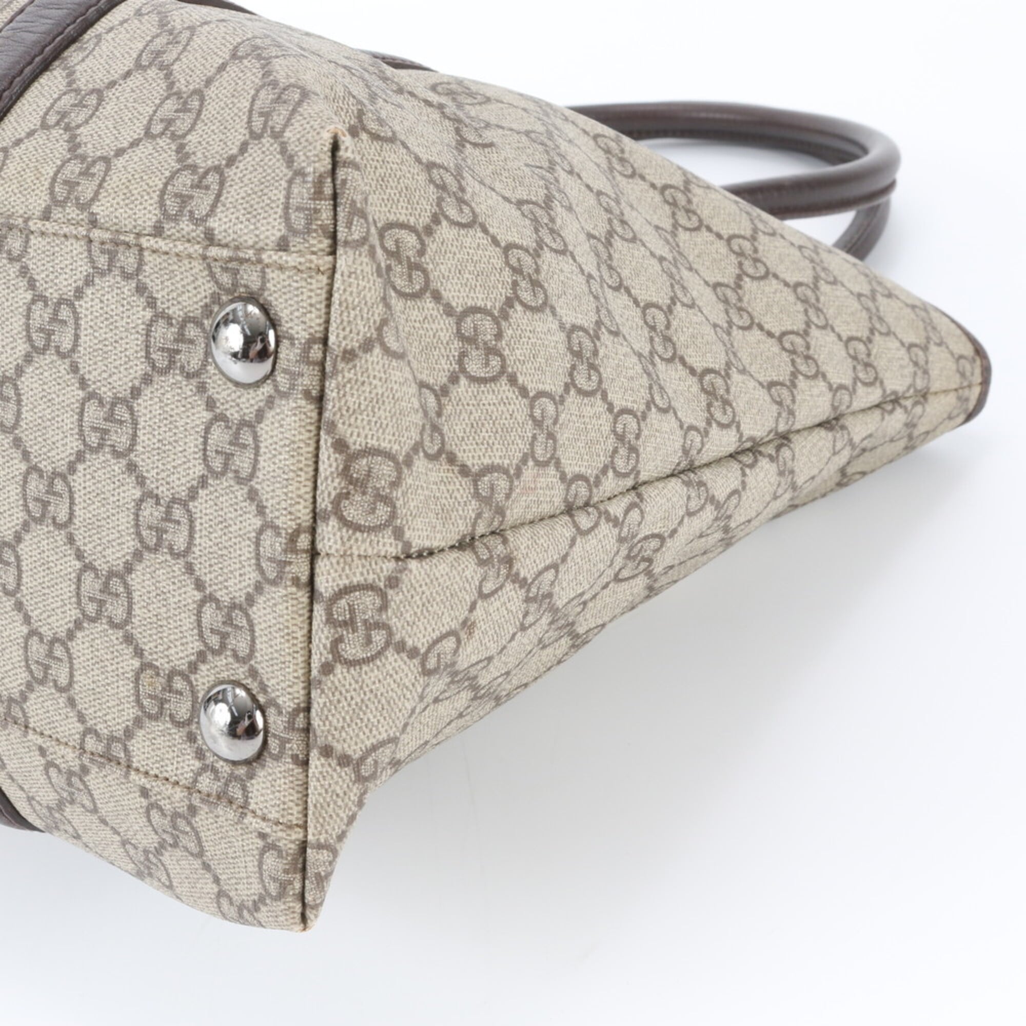 Gucci Beige Brown Leather Coated Canvas Handbag Shoulder Bag Tote Bag (Pre-Owned)