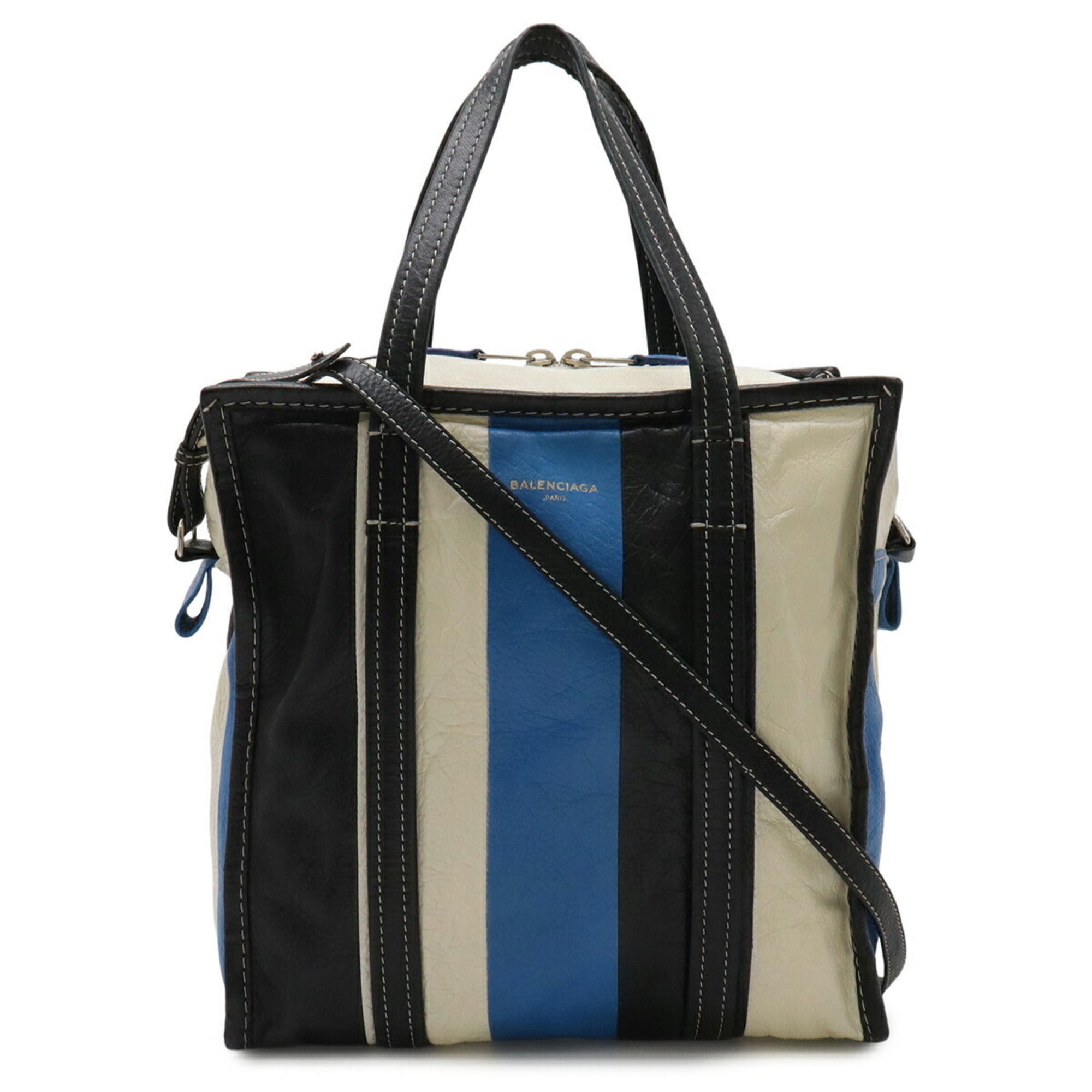 Balenciaga Beige Gray Orange White Leather Shoulder Bag Tote