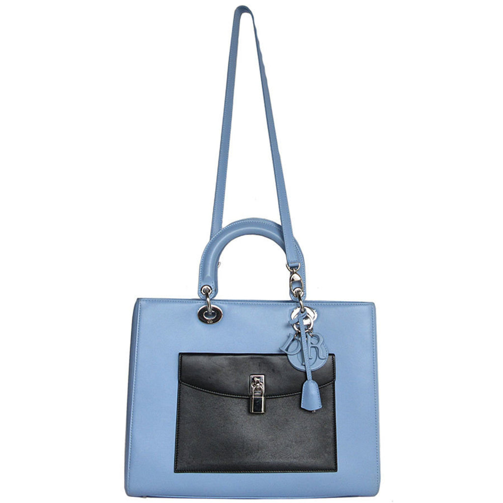 Christian Dior Black Light Blue White Leather Handbag Shoulder Bag (Pre-Owned)