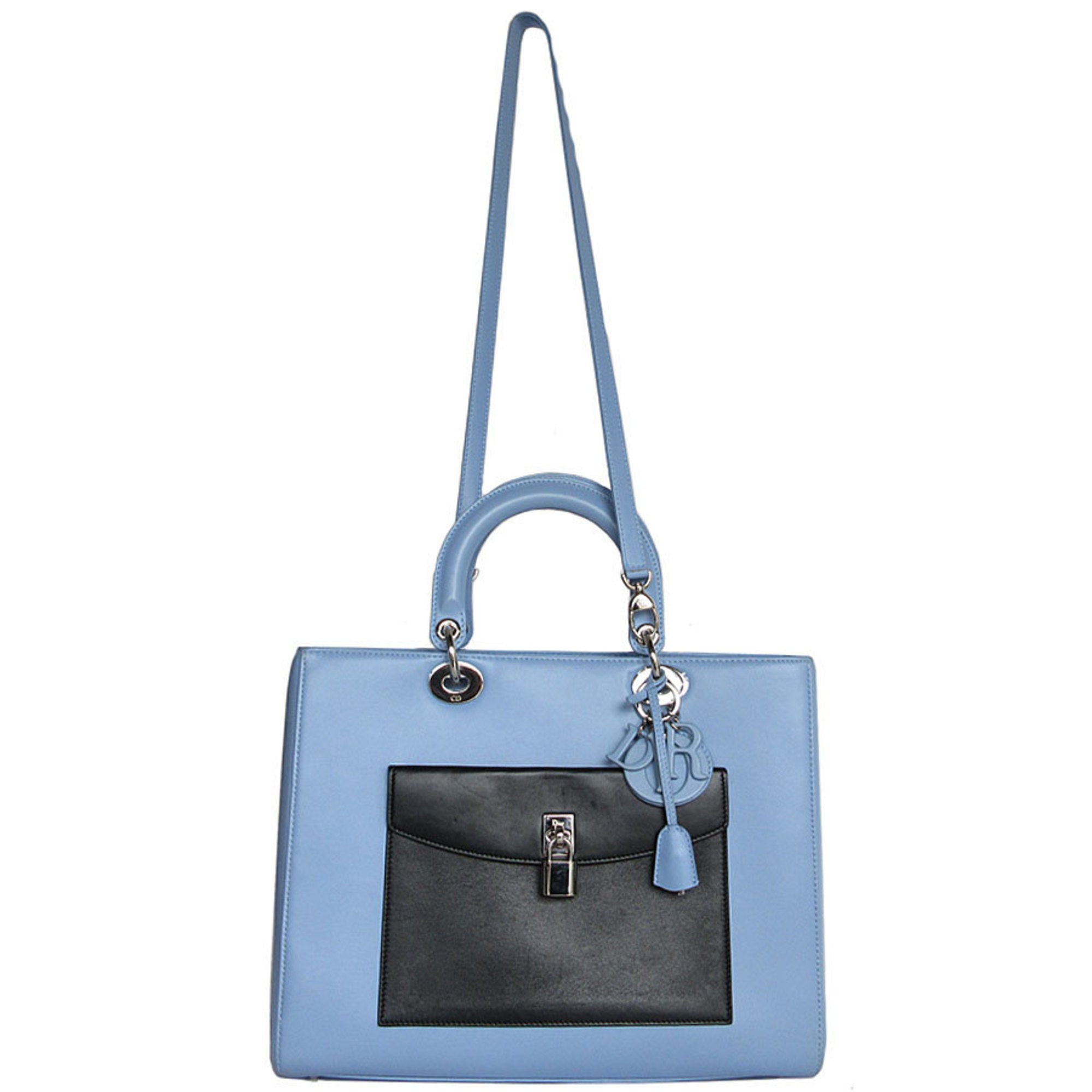 Christian Dior Black Light Blue White Leather Handbag Shoulder Bag (Pre-Owned)