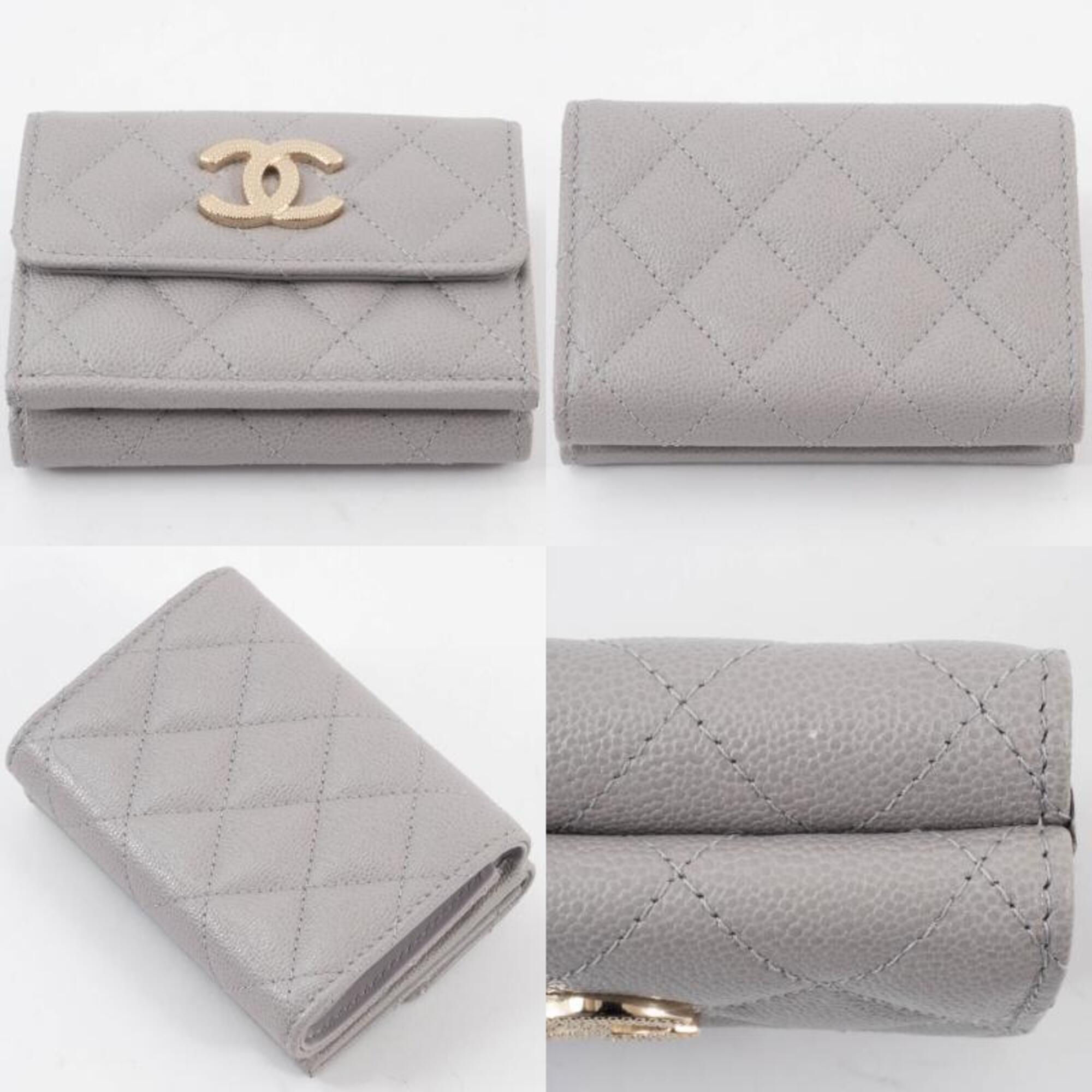 Chanel Grayish Leather Wallet (Tri-Fold)