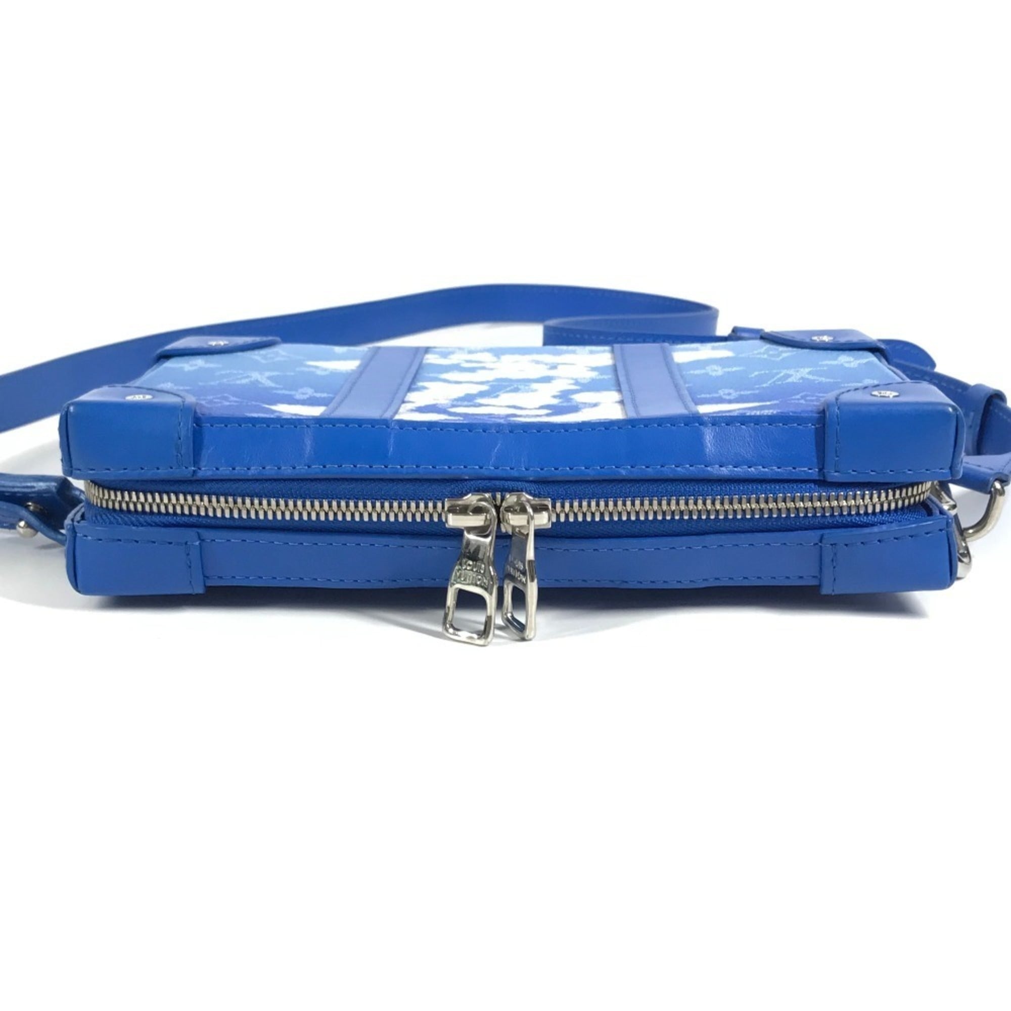 Louis Vuitton Blue White Leather Clutch Bag Pochette Shoulder Bag
