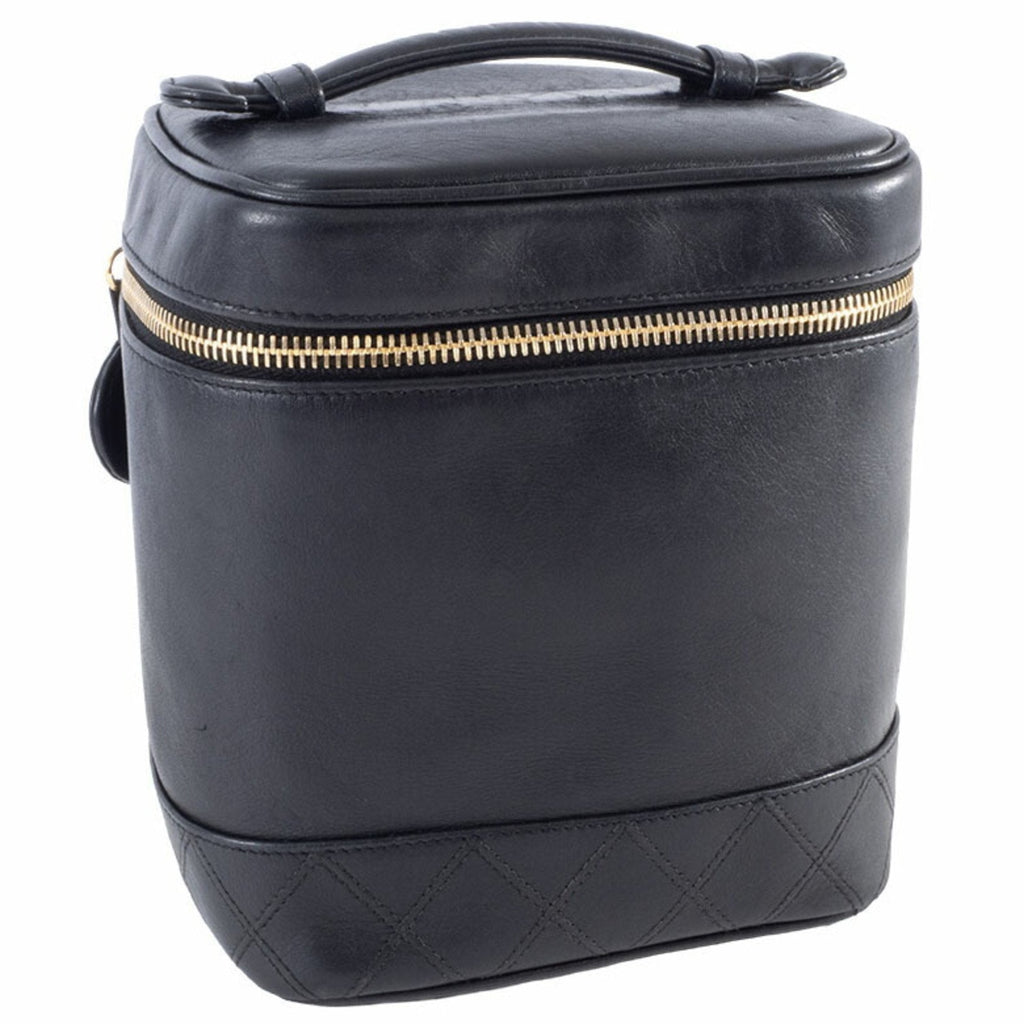 Chanel Black Leather Handbag Pouch Vanity Bag