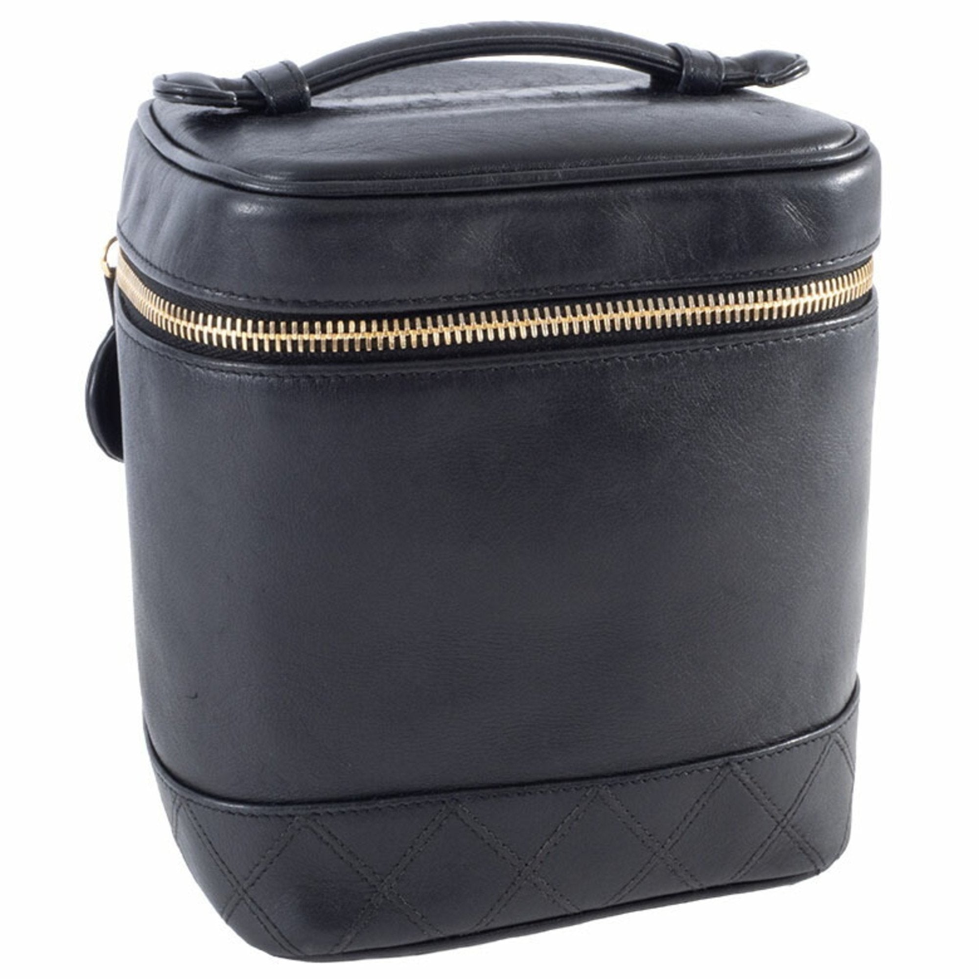 Chanel Black Leather Handbag Pouch Vanity Bag