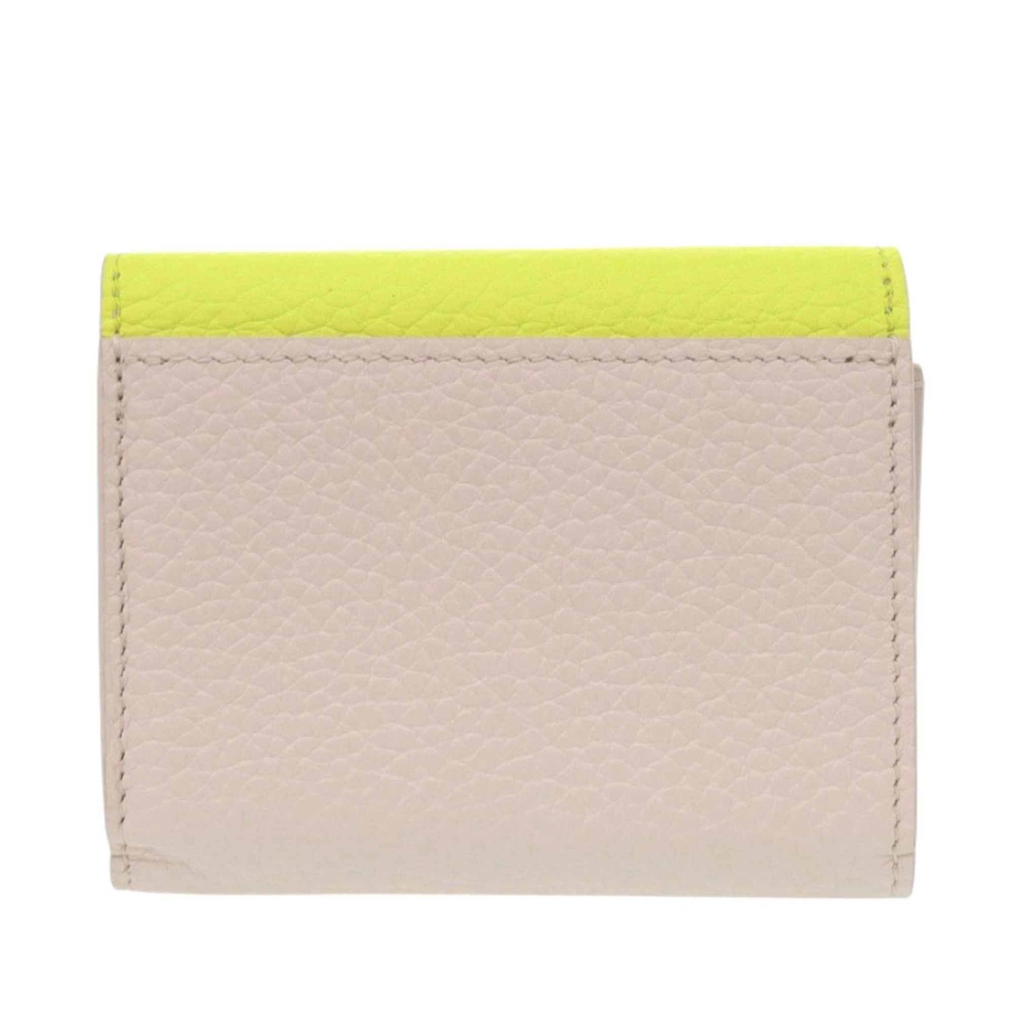 Louis Vuitton Beige Yellow Leather Wallet (Tri-Fold)