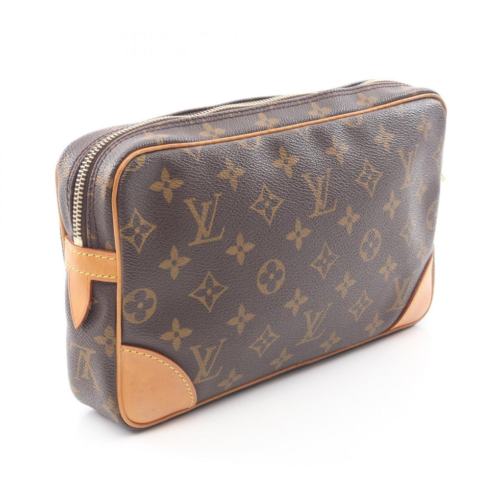 Louis Vuitton Brown Monogram Coated Canvas Leather Clutch Bag Handbag