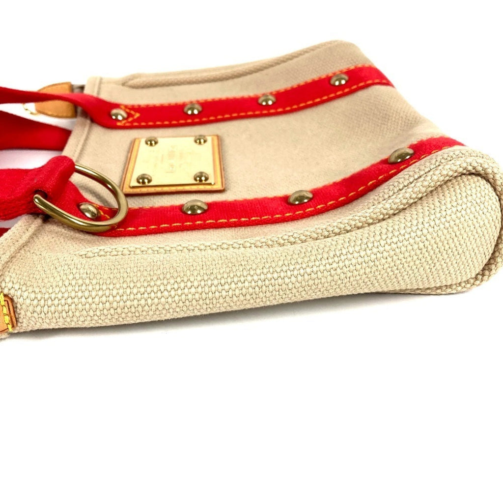 Louis Vuitton Beige Red Color Canvas Handbag Tote Bag