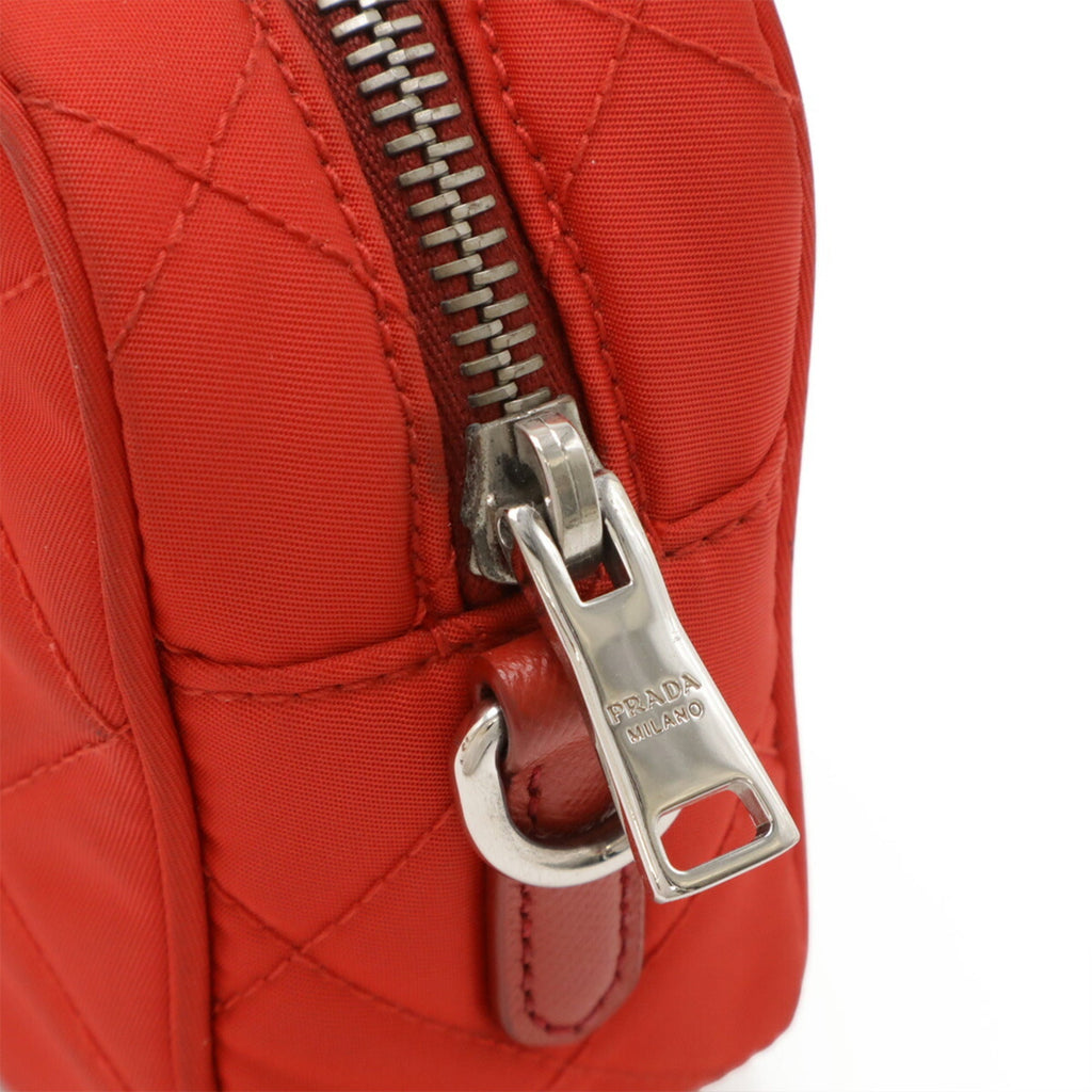 Prada Red Color Nylon Leather Clutch Bag Pochette Shoulder Bag