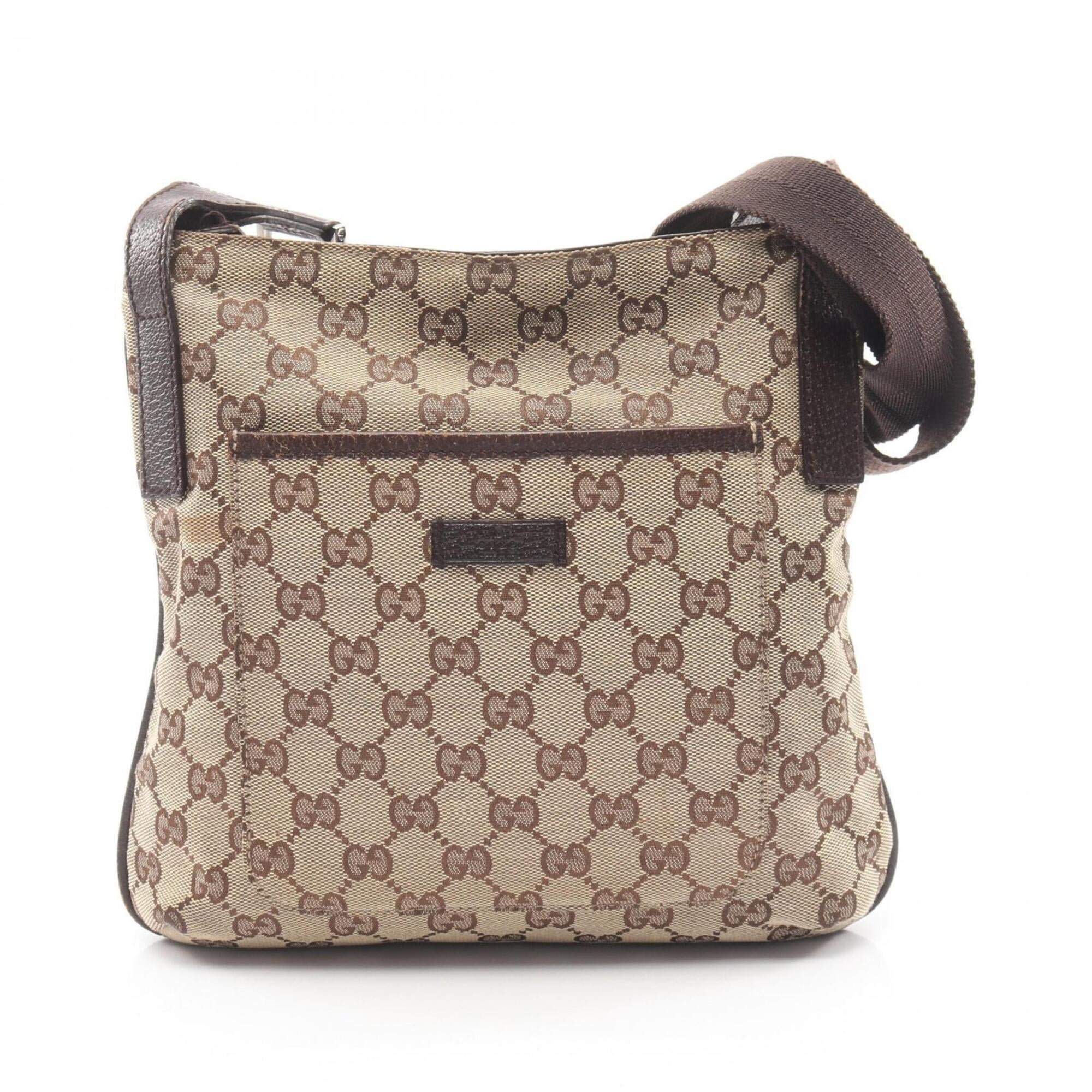 Gucci Beige Brown Canvas Handbag Shoulder Bag (Pre-Owned)