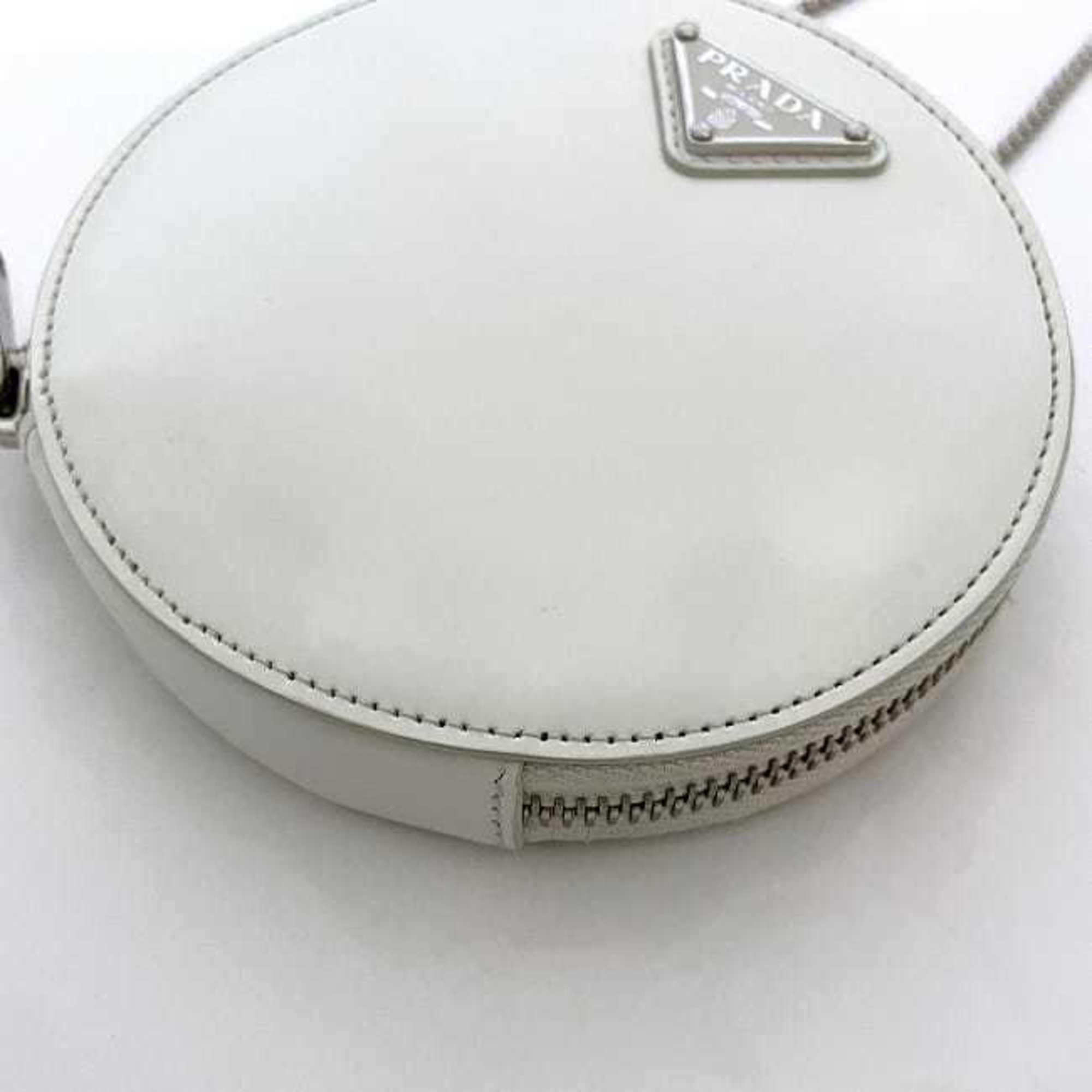 Prada White Leather Pochette Shoulder Bag