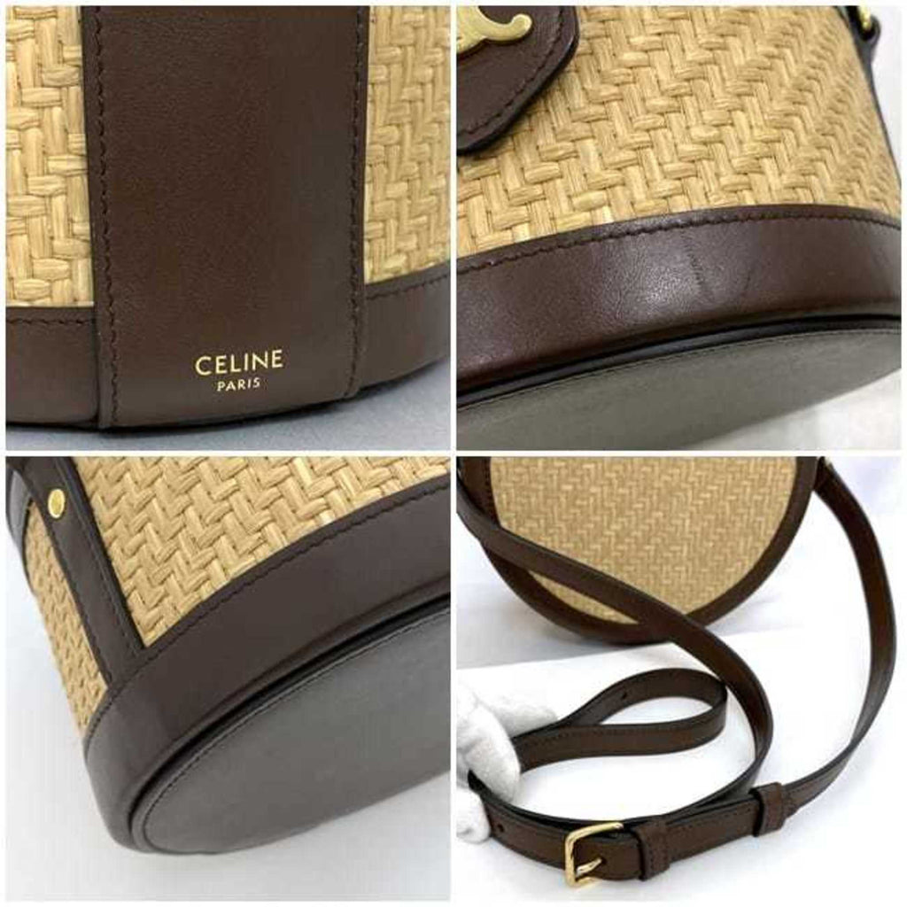 Celine Beige Brown Straw Leather Shoulder Bag