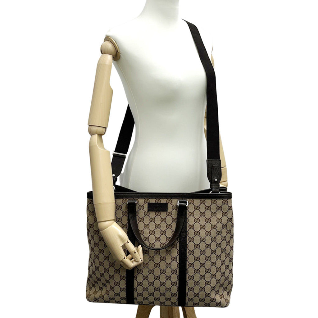 Gucci Beige Brown Gg Canvas Handbag Shoulder Bag Tote Bag (Pre-Owned)