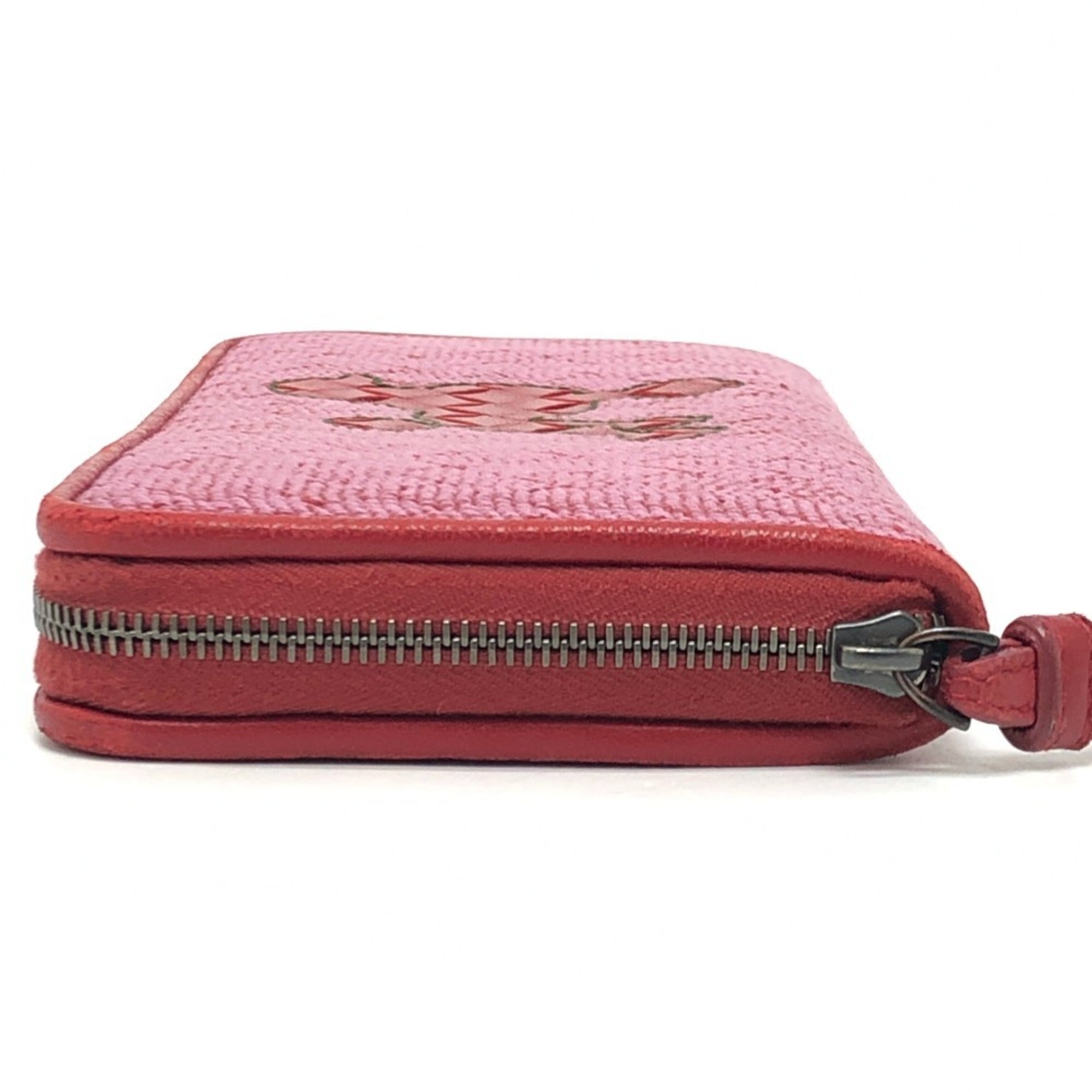Bottega Veneta Intrecciato Red Color Leather Canvas Long Wallet (Bi-Fold)