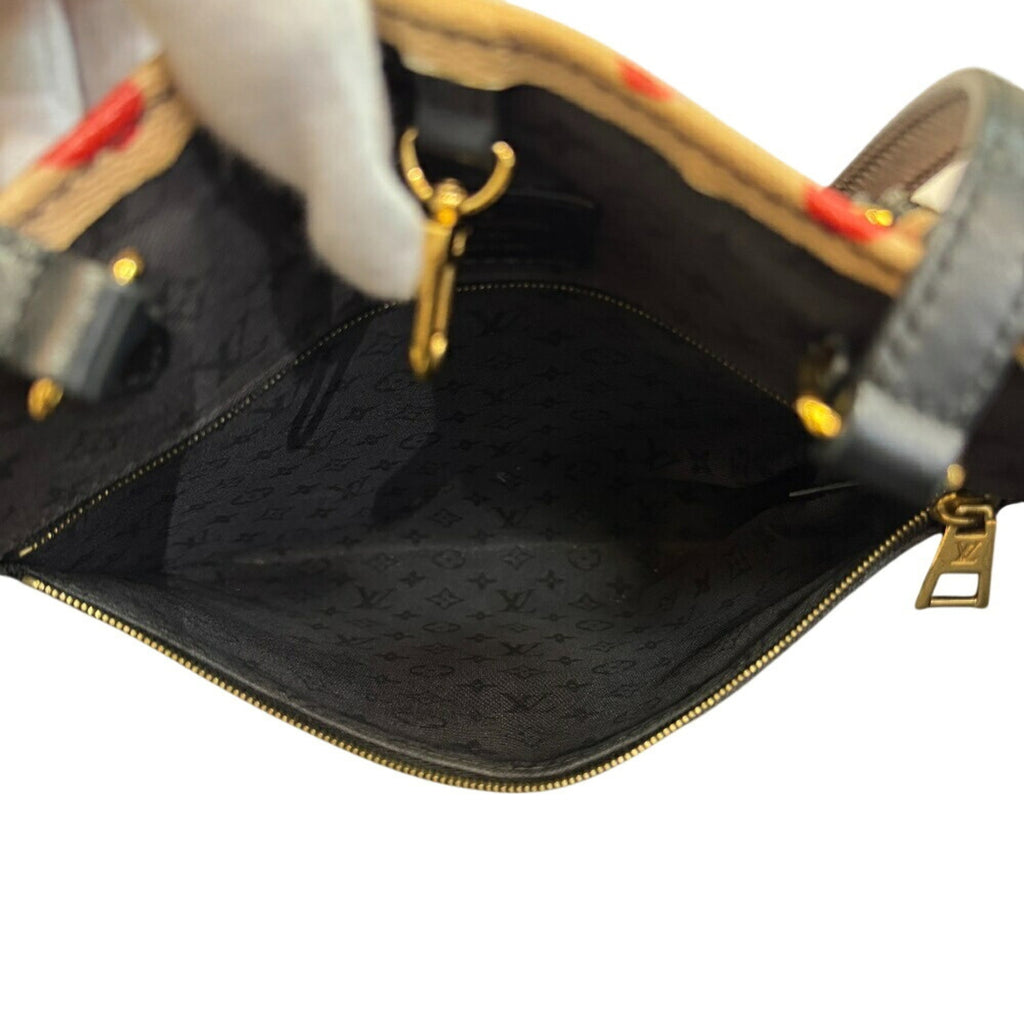 Louis Vuitton Beige Black Multi-Color Red Color Leather Handbag Shoulder Bag Tote Bag