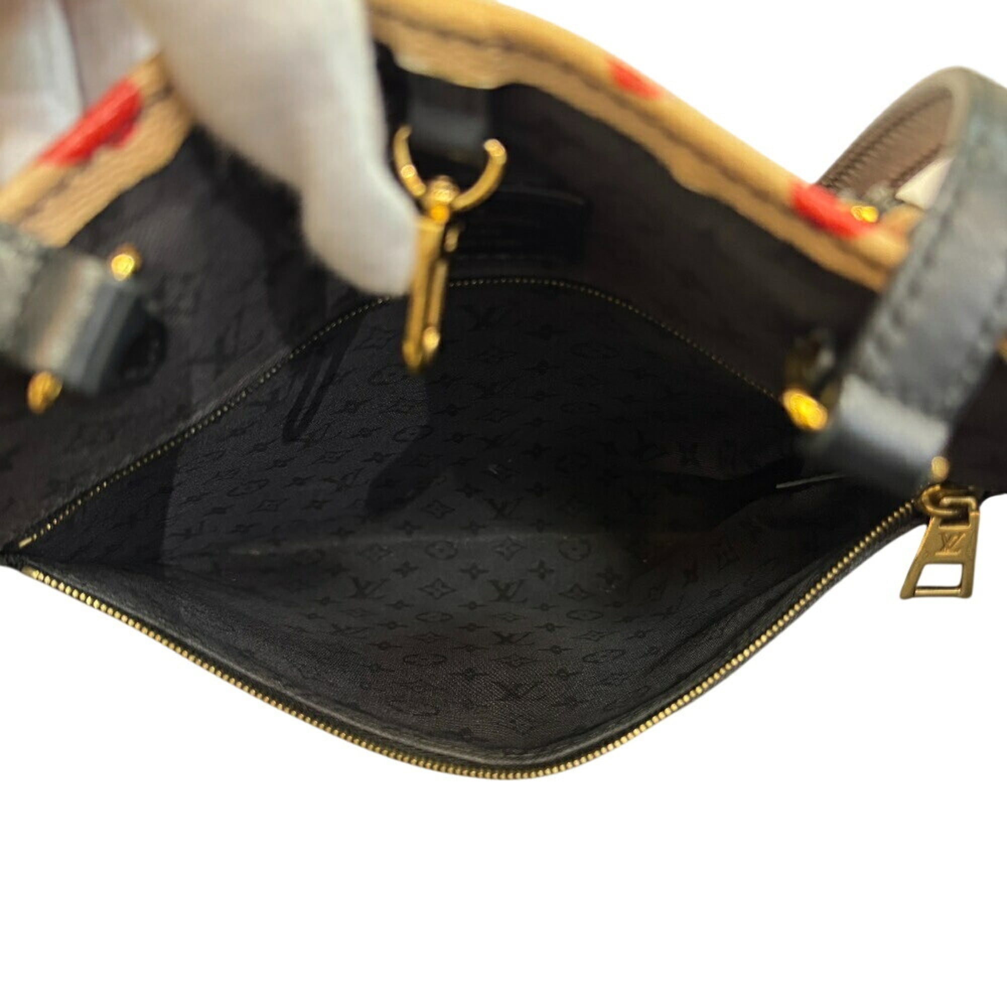 Louis Vuitton Beige Black Multi-Color Red Color Leather Handbag Shoulder Bag Tote Bag
