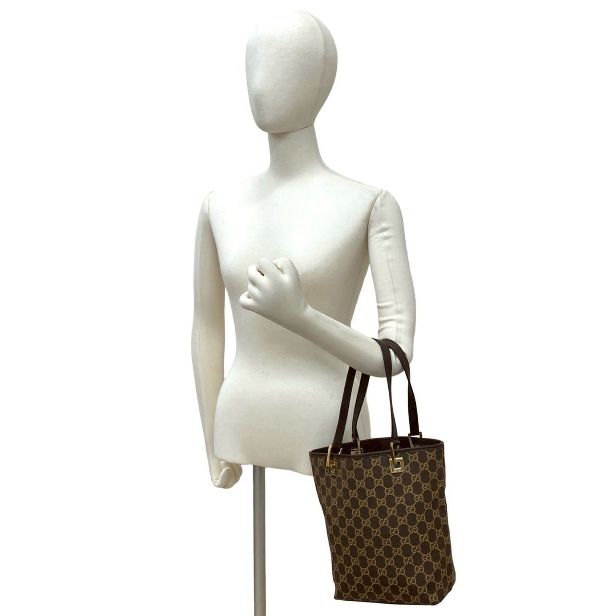 Gucci Brown Canvas Leather Handbag Shoulder Bag Tote Bag (Pre-Owned)