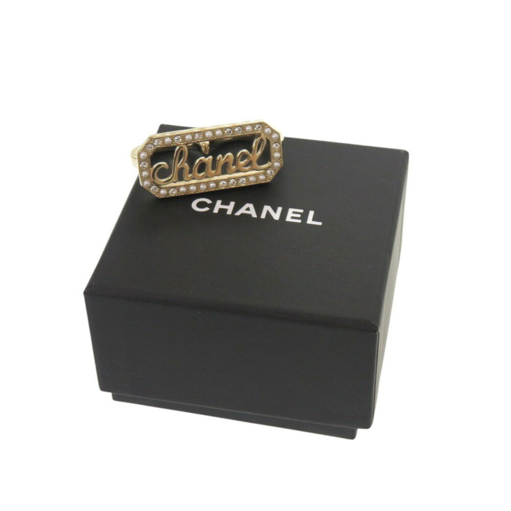 Chanel Gold Artificial Pearl Metal Band Ring