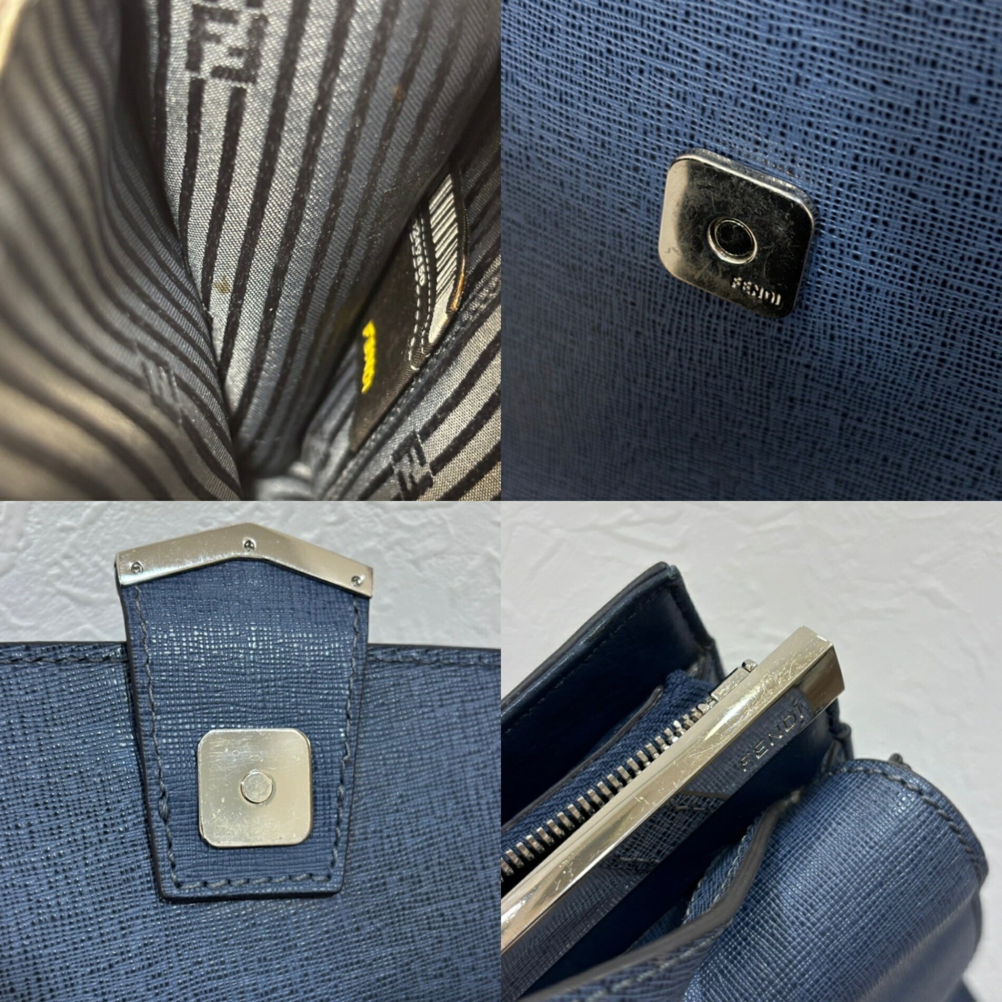 Fendi Navy Leather Handbag Shoulder Bag