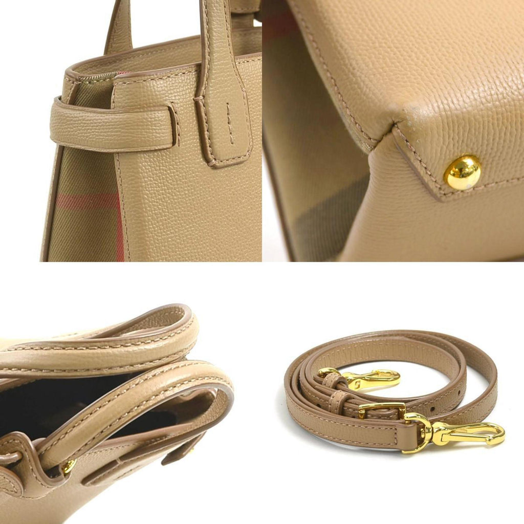 Burberry Camel Leather Canvas Handbag Shoulder Bag