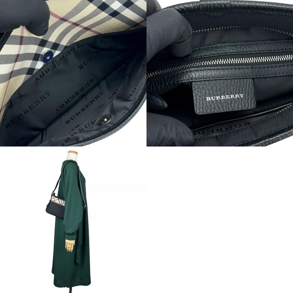 Burberry Beige Black Canvas Leather Shoulder Bag