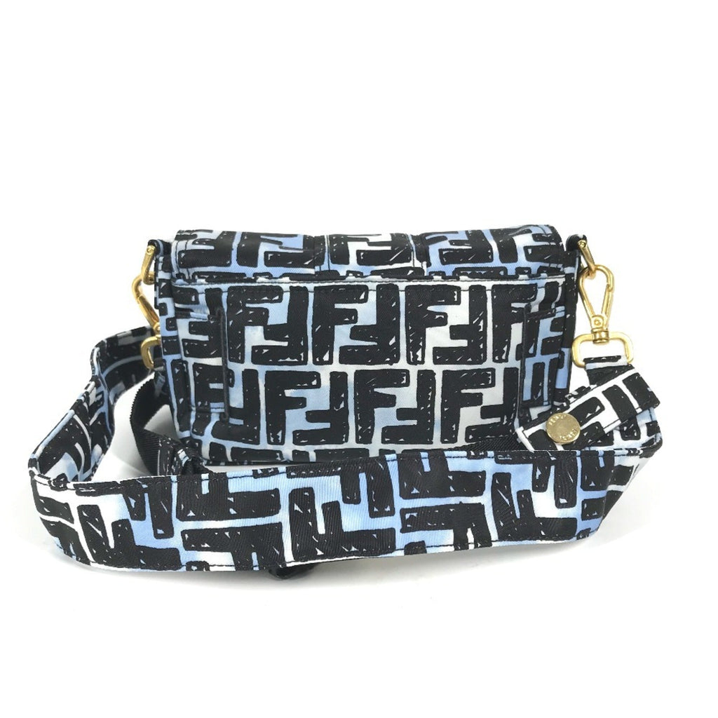 Fendi Black Blue Nylon Baguette Bag Pochette Shoulder Bag