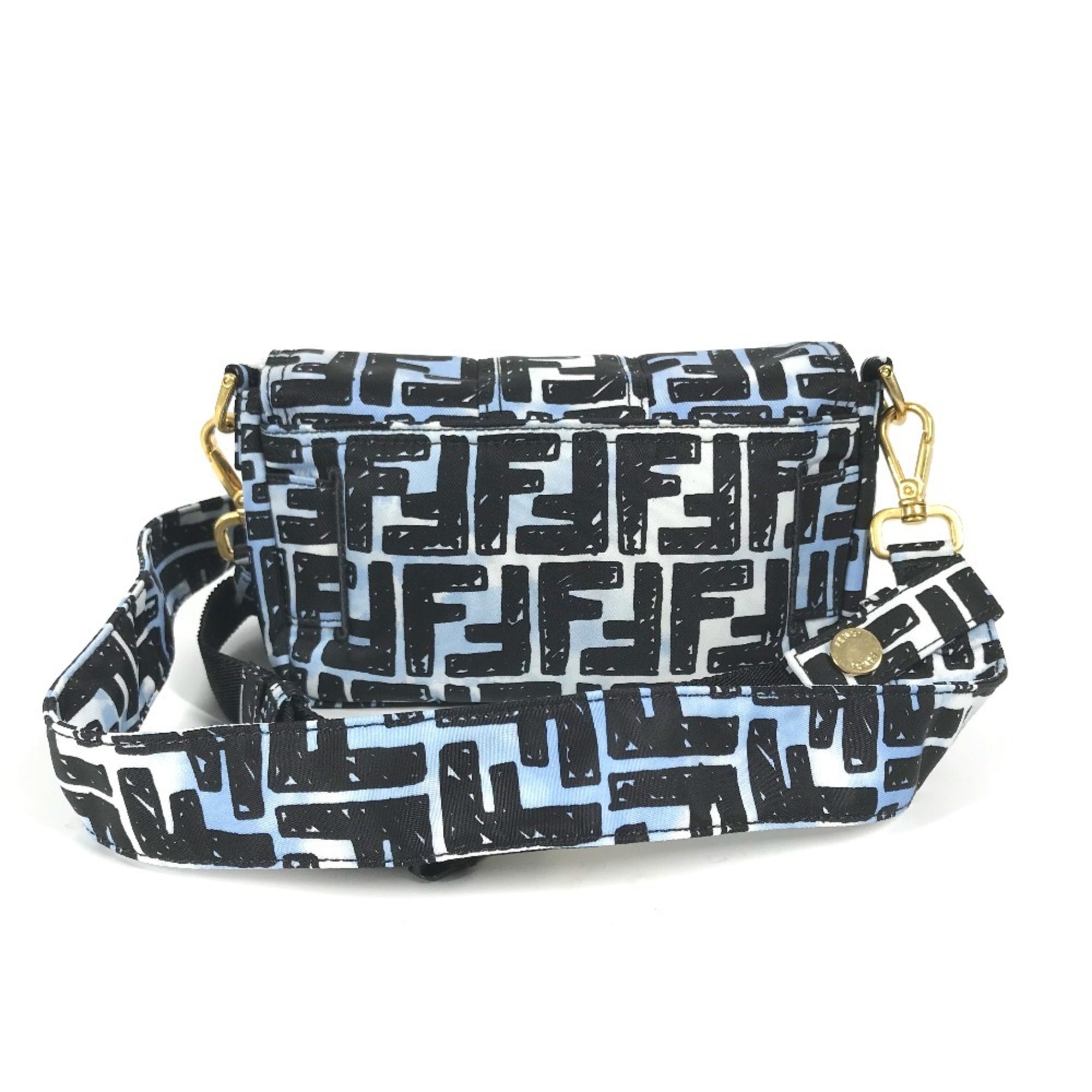 Fendi Black Blue Nylon Baguette Bag Pochette Shoulder Bag
