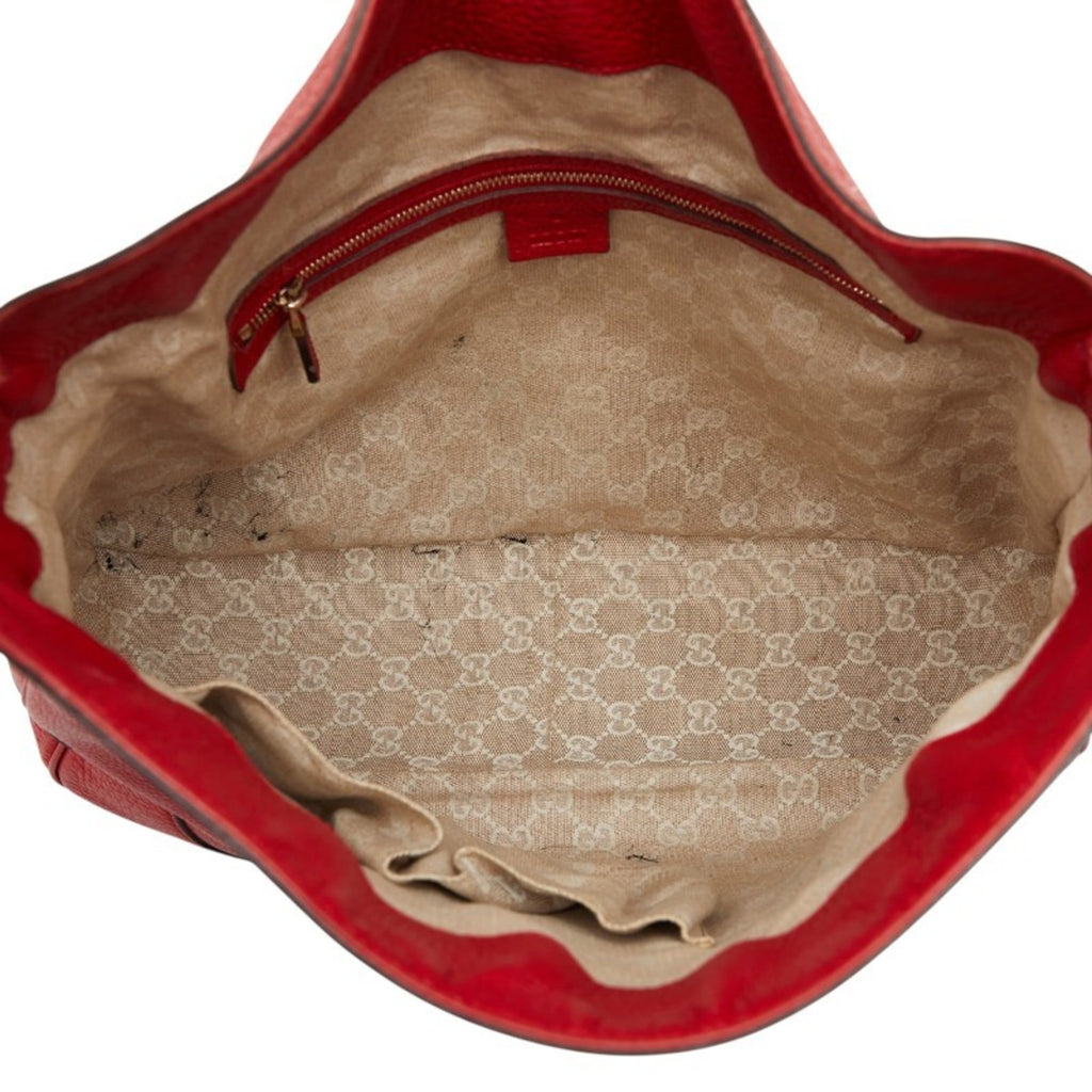 Gucci Bamboo Red Color Leather Handbag Shoulder Bag (Pre-Owned)