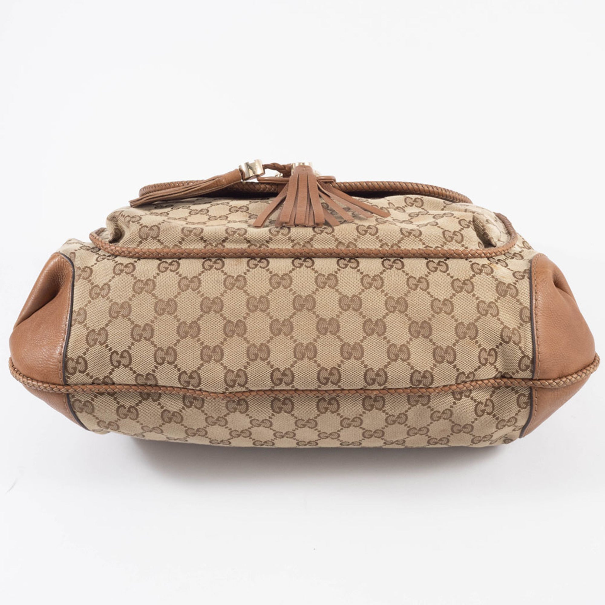Gucci Gg Canvas Beige Brown Gg Canvas Leather Shoulder Bag (Pre-Owned)