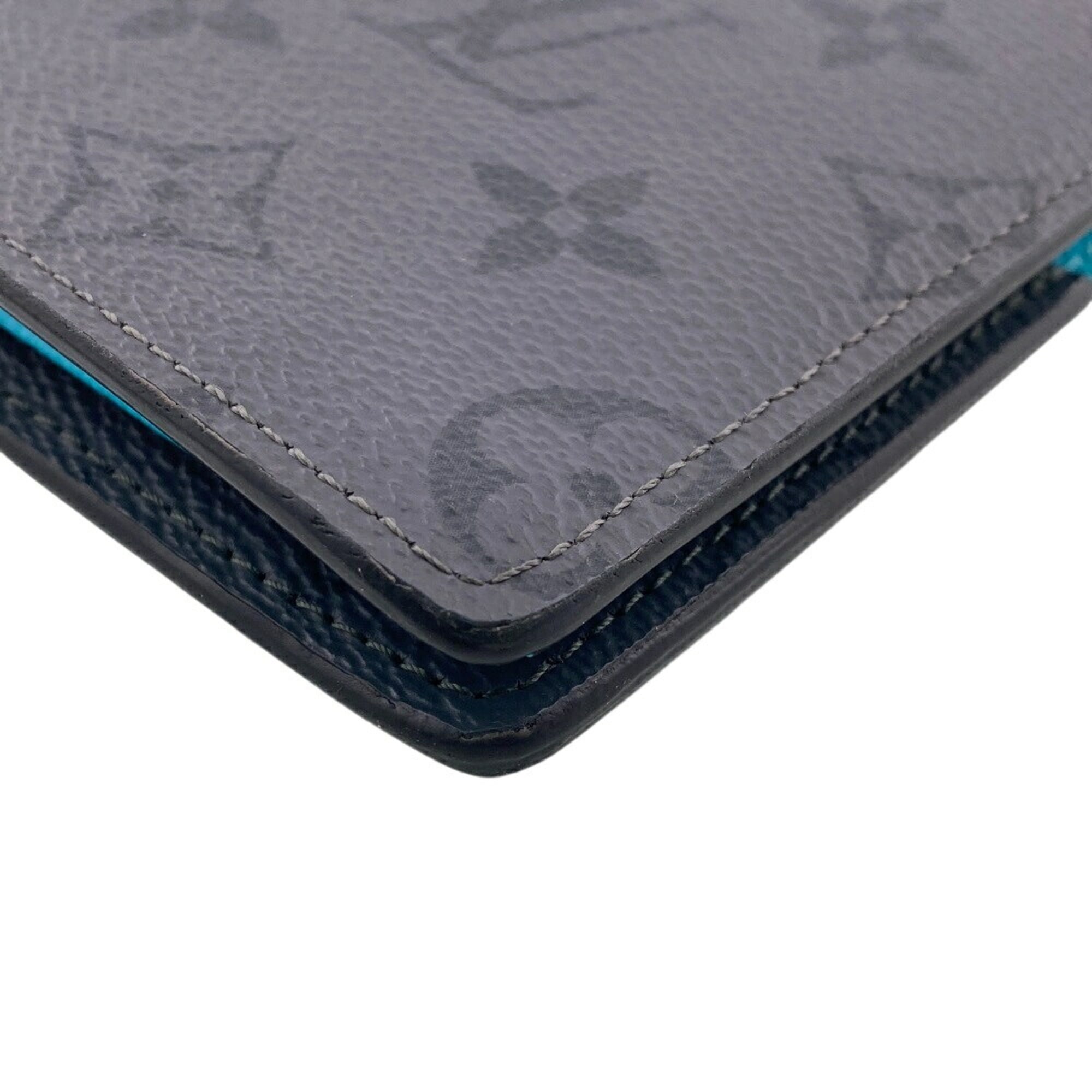 Louis Vuitton Monogram Eclipse Black Turquoise Leather Long Wallet