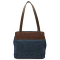 Chanel Blue Brown Dark Brown Denim Leather Shoulder Bag Tote Bag