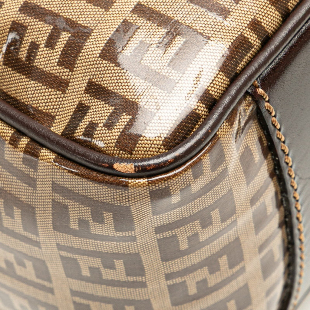 Fendi Brown Leather Canvas Handbag