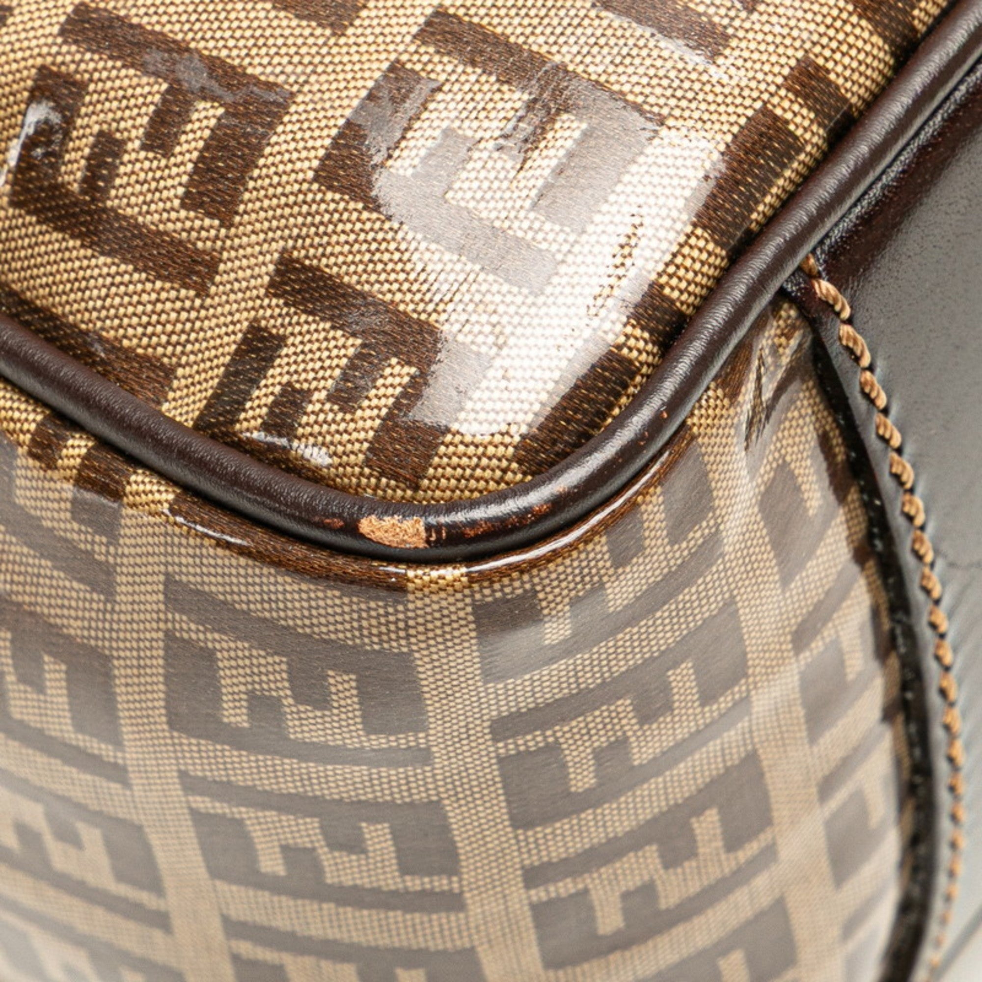 Fendi Brown Leather Canvas Handbag