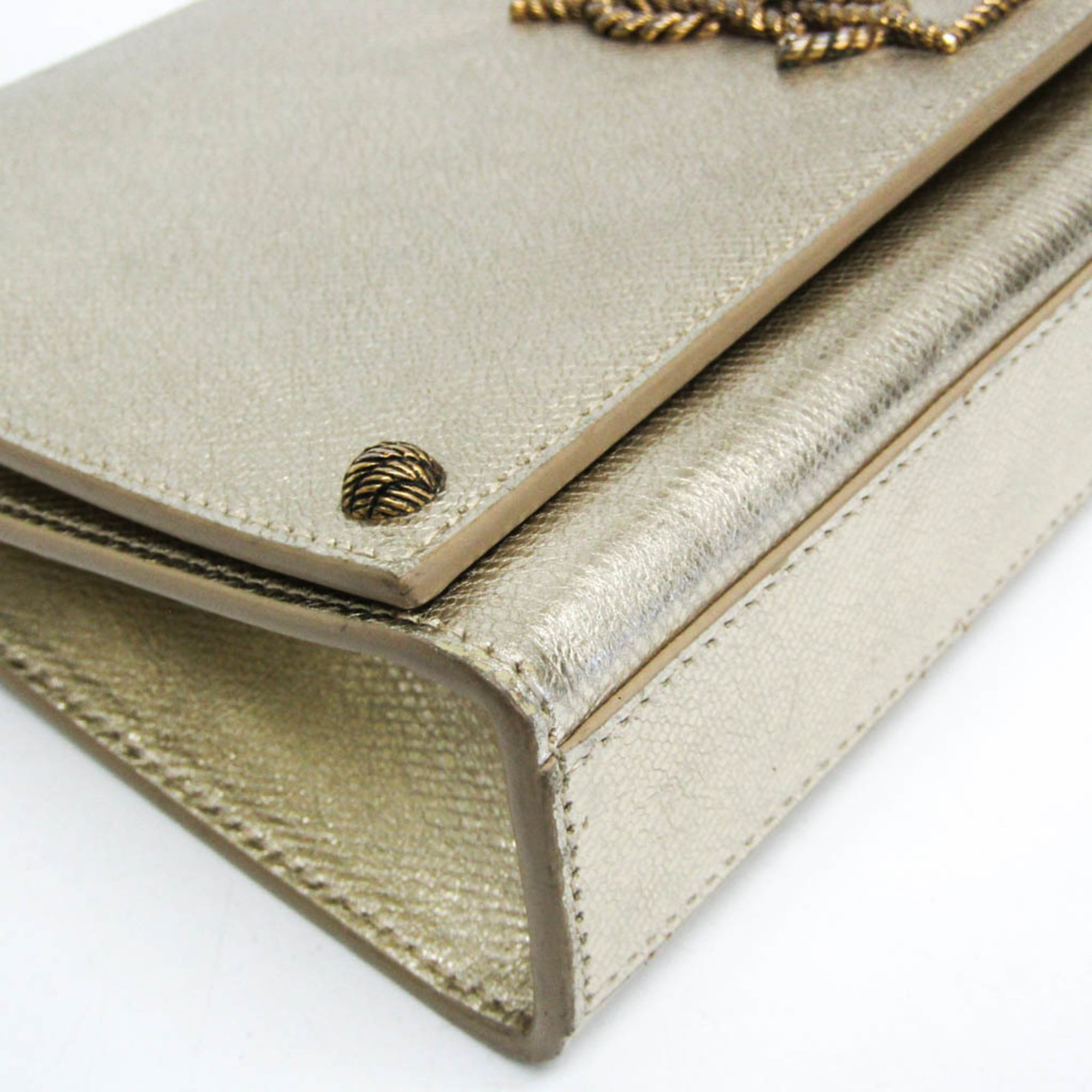 Saint Laurent Classic Monogram Crossbody Bag Calfskin Gold Leather Shoulder Bag Bag (Pre-Owned)