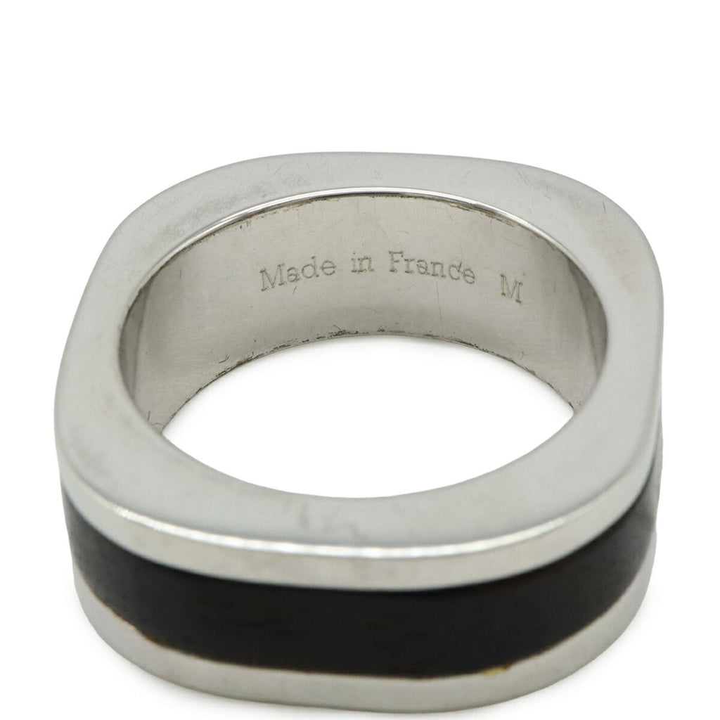 Louis Vuitton Silver Dark Brown Metal Wood Band Ring