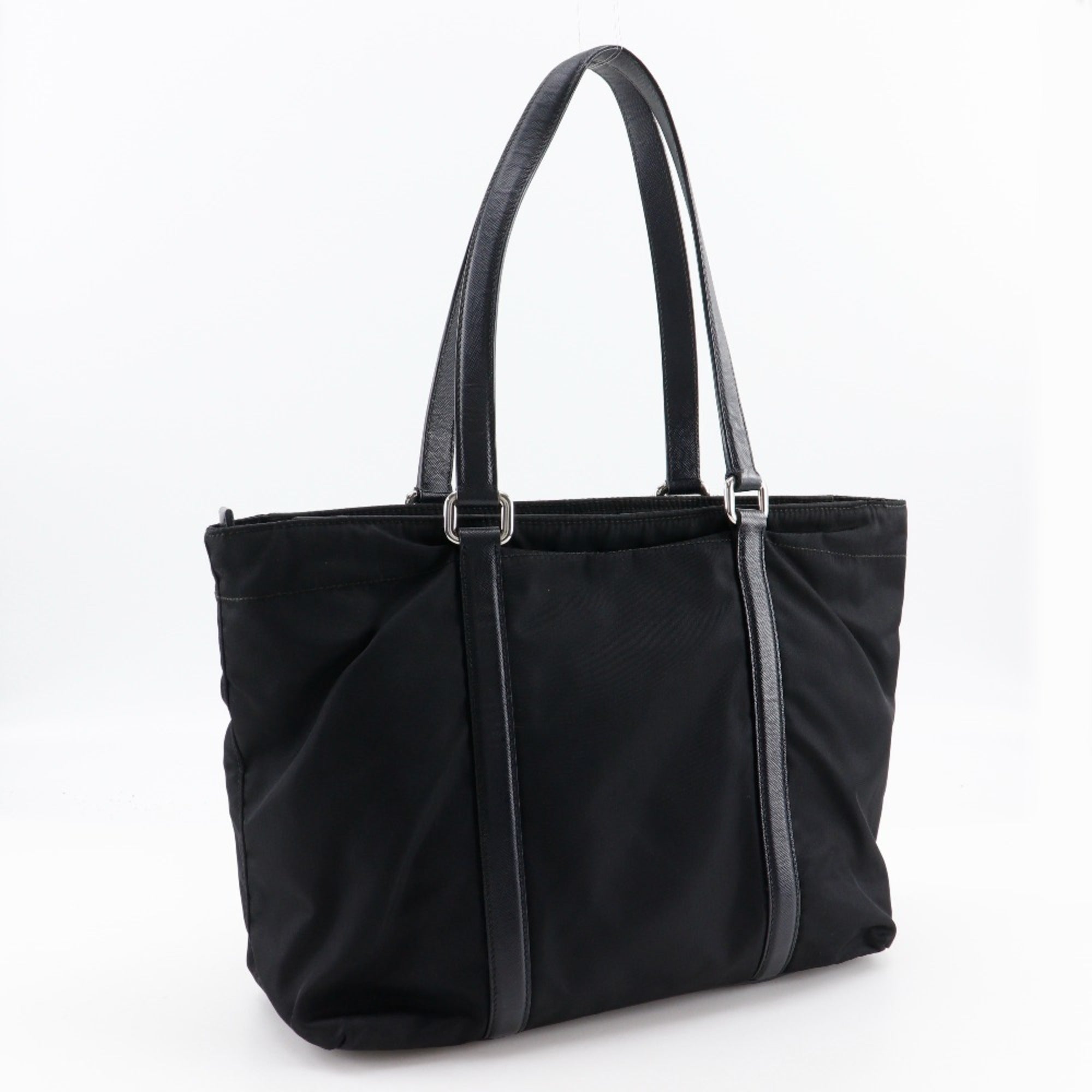Prada Black Nero Nylon Leather Tote Bag