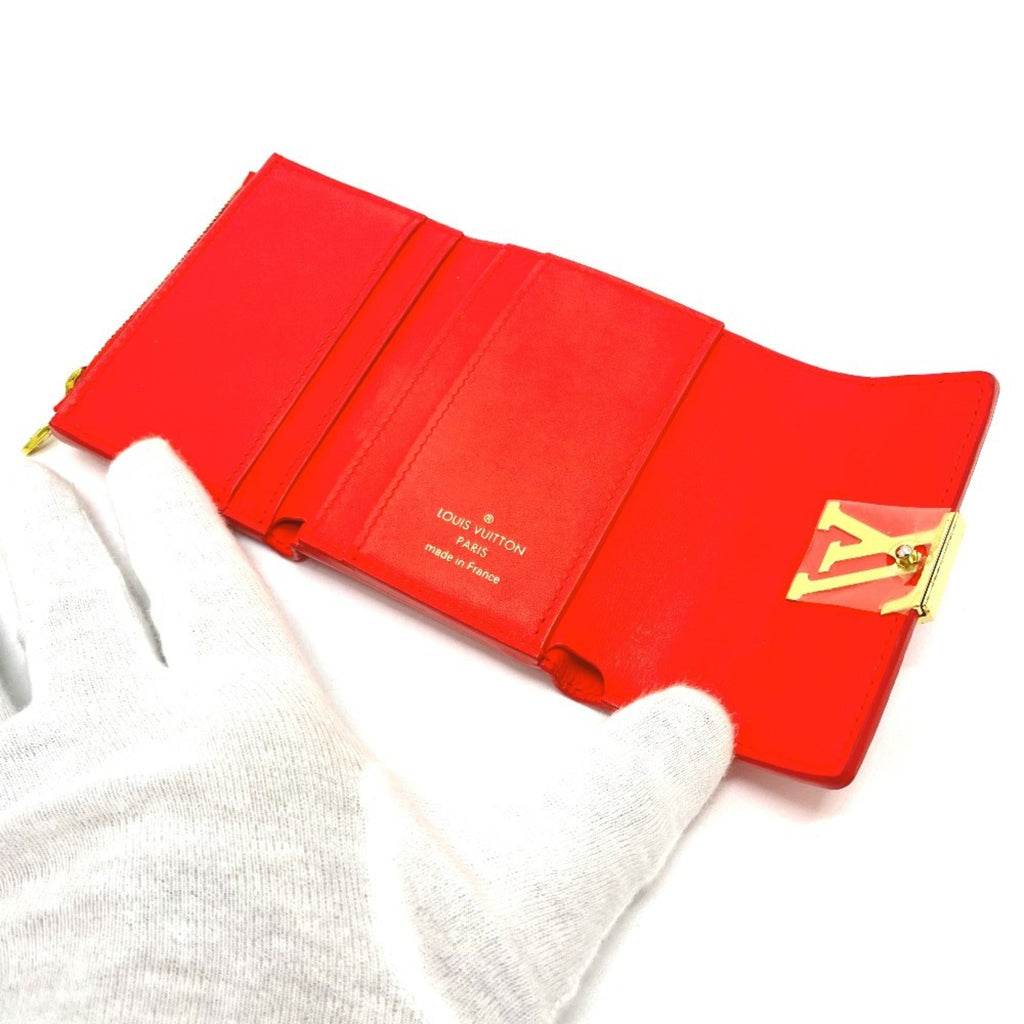Louis Vuitton Red Color Leather Wallet (Tri-Fold)