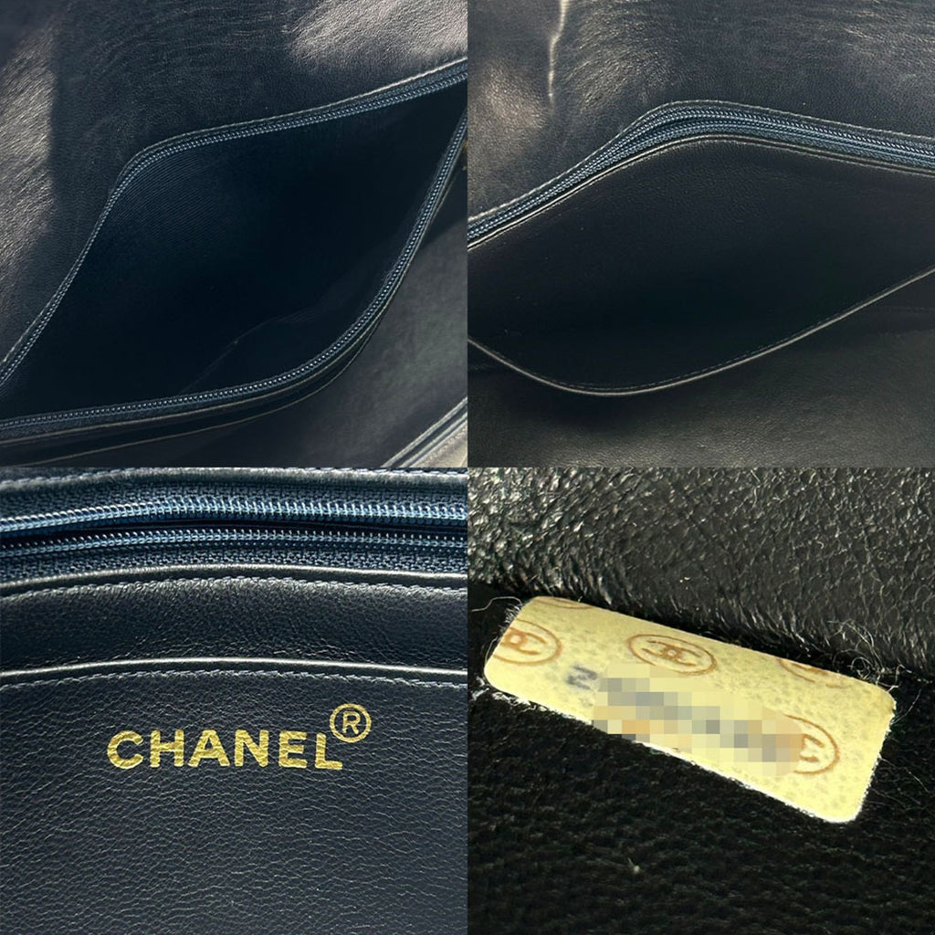 Chanel Navy White Leather Shoulder Bag