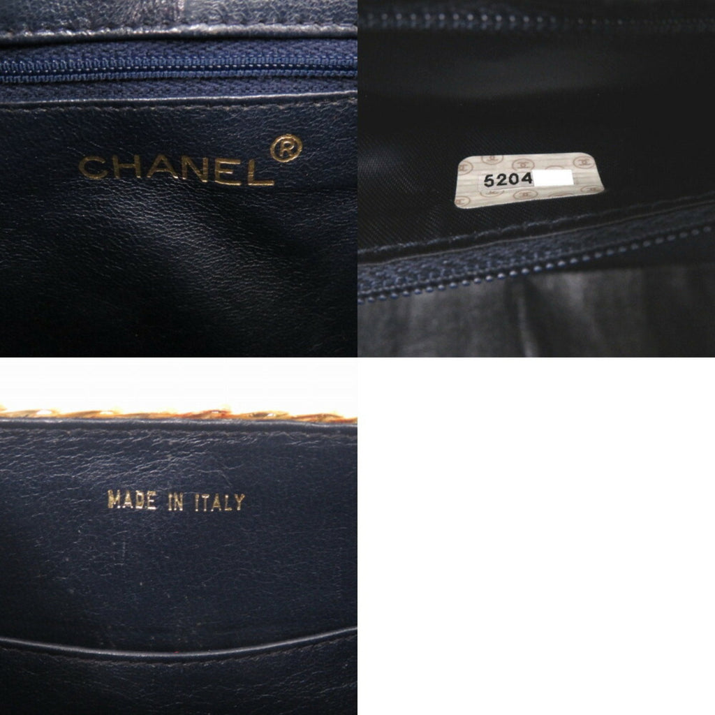 Chanel Navy Straw Leather Shoulder Bag