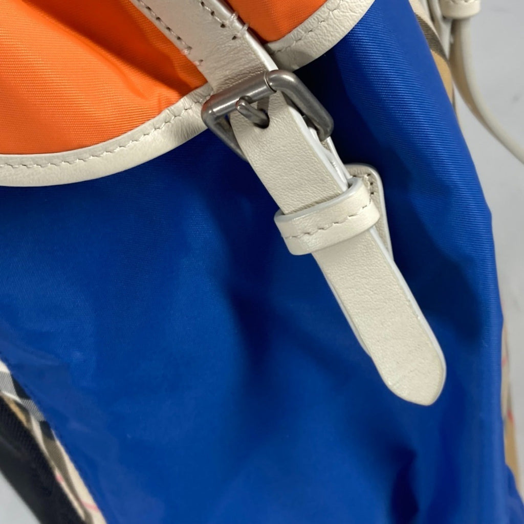 Burberry Beige Blue Orange Leather Canvas Backpack
