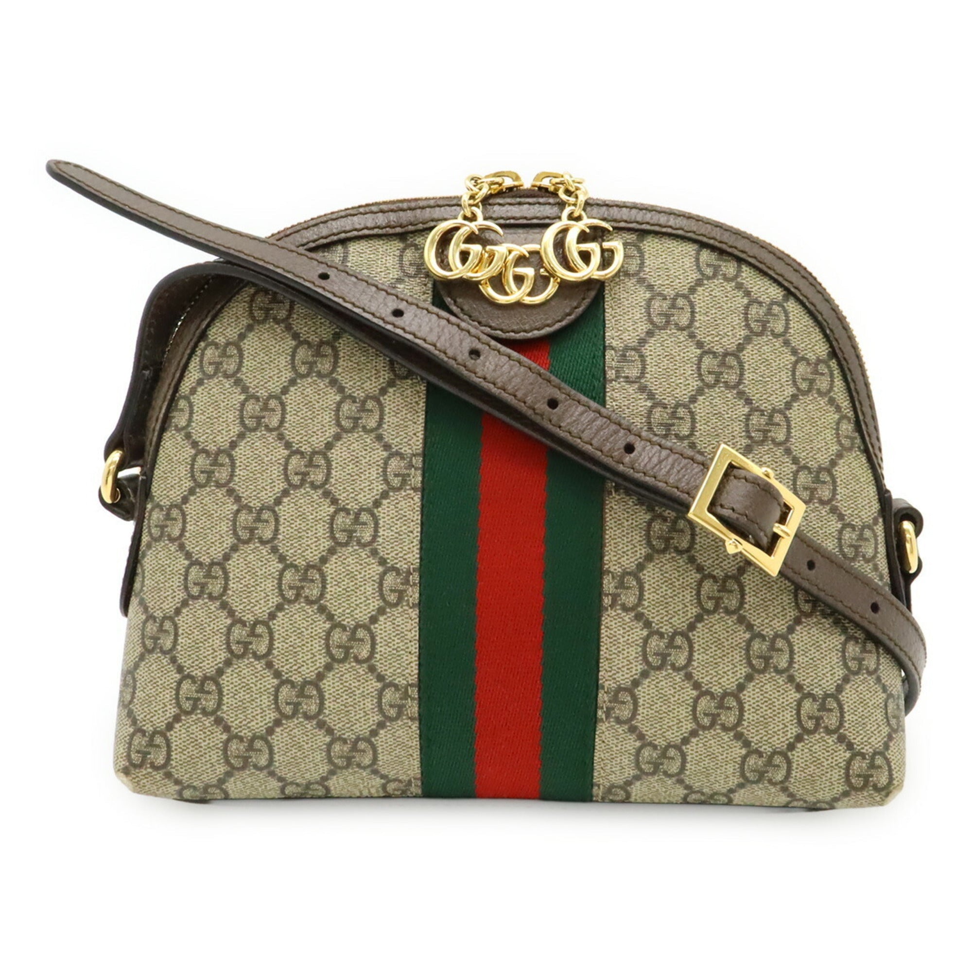Gucci Sherry Line Beige Brown Green Red Color Gg Supreme Canvas Pvc Coated Canvas Pochette Shoulder Bag (Pre-Owned)