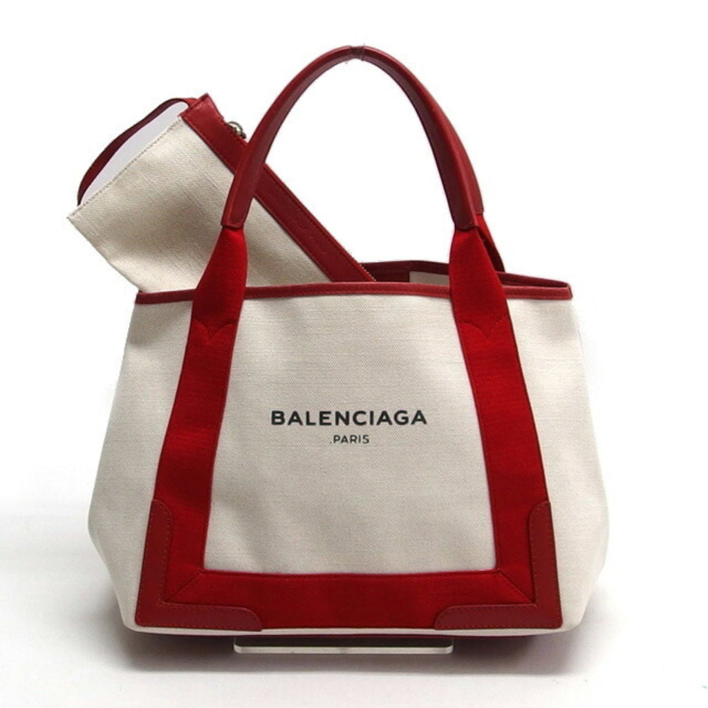 Balenciaga Red Color White Canvas Leather Handbag Tote
