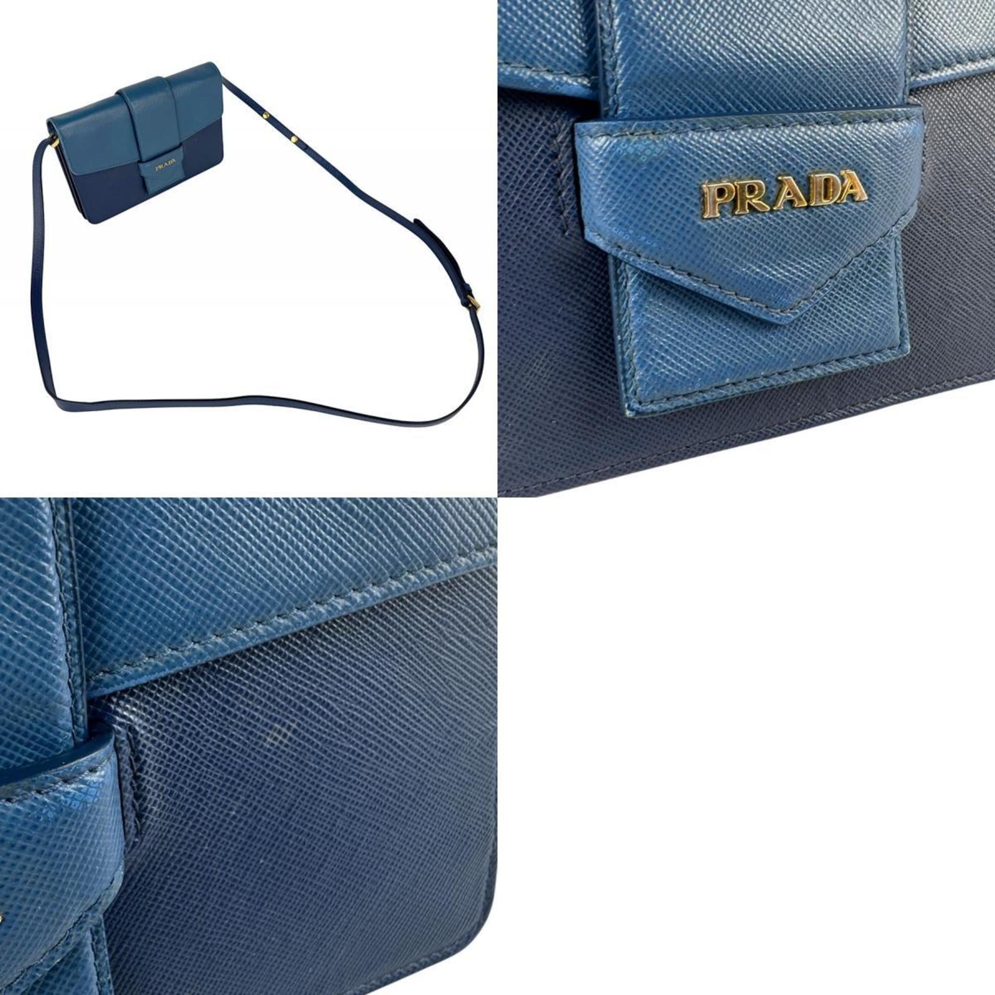 Prada Blue Navy Leather Shoulder Bag