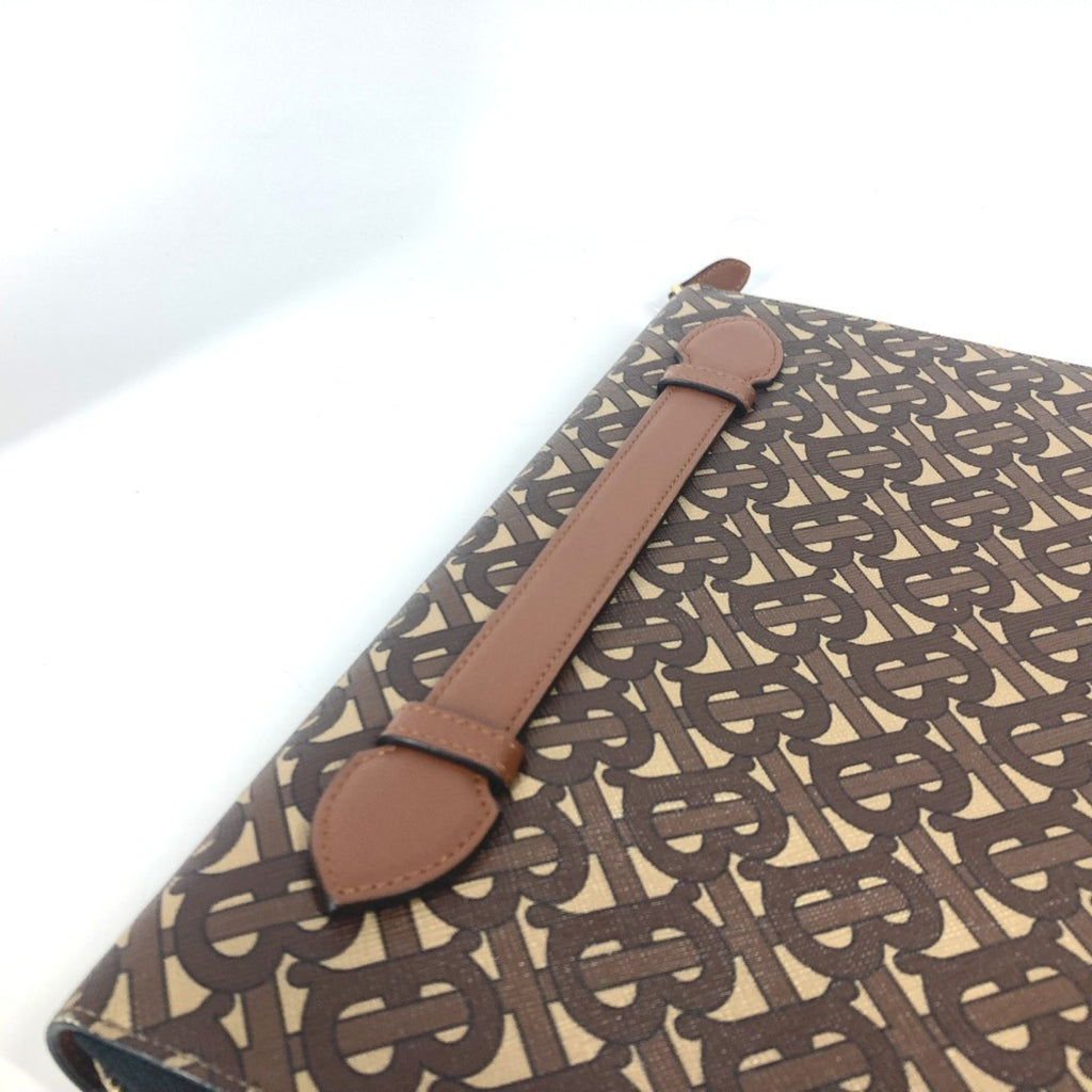 Burberry Brown Leather Canvas Clutch Bag Pouch