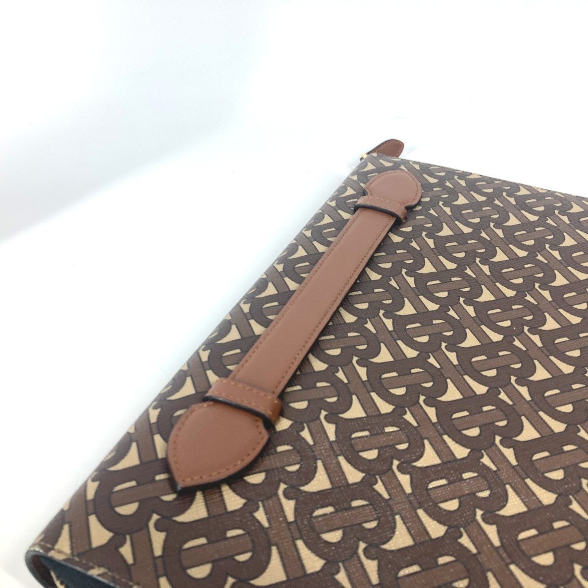Burberry Brown Leather Canvas Clutch Bag Pouch