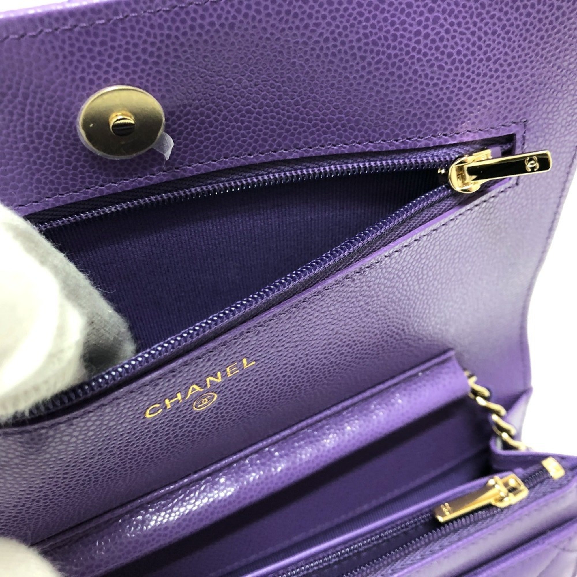 Chanel Matelasse Purple Caviar Leather Shoulder Bag