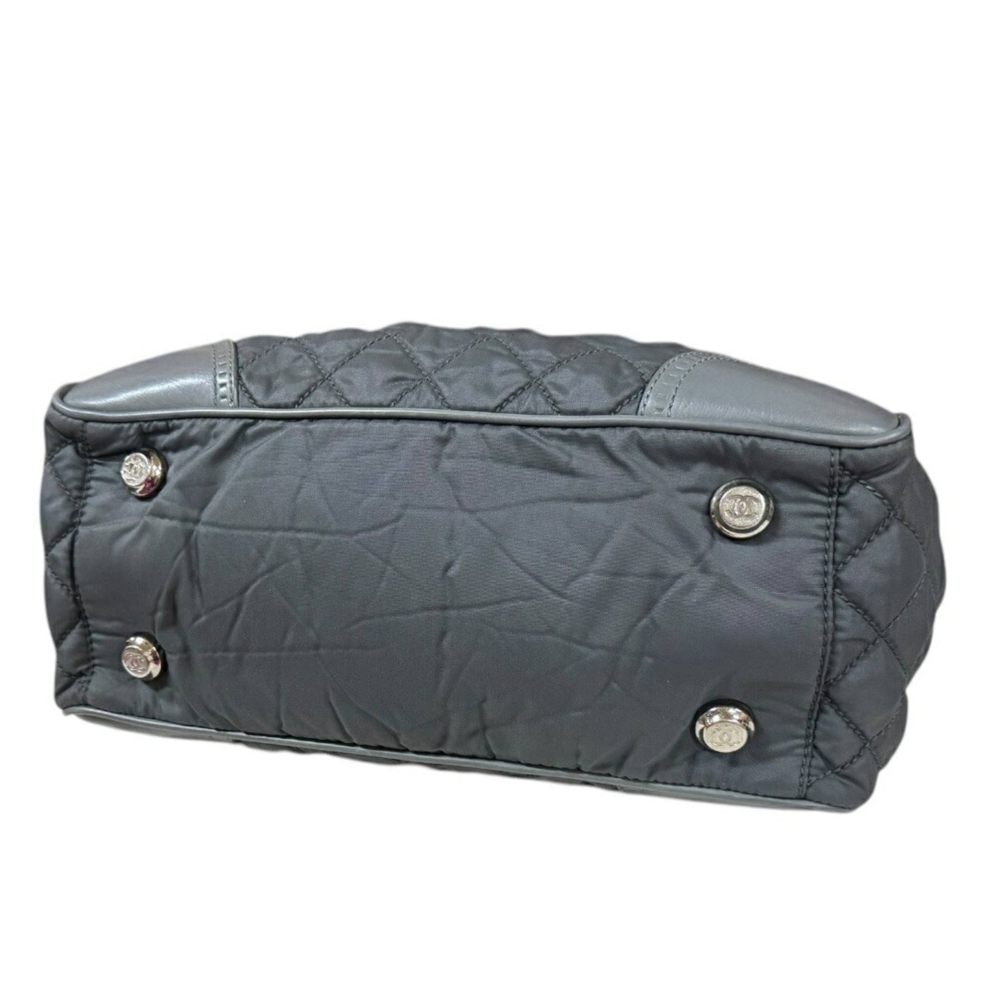 Chanel Gray Nylon Leather Tote Bag