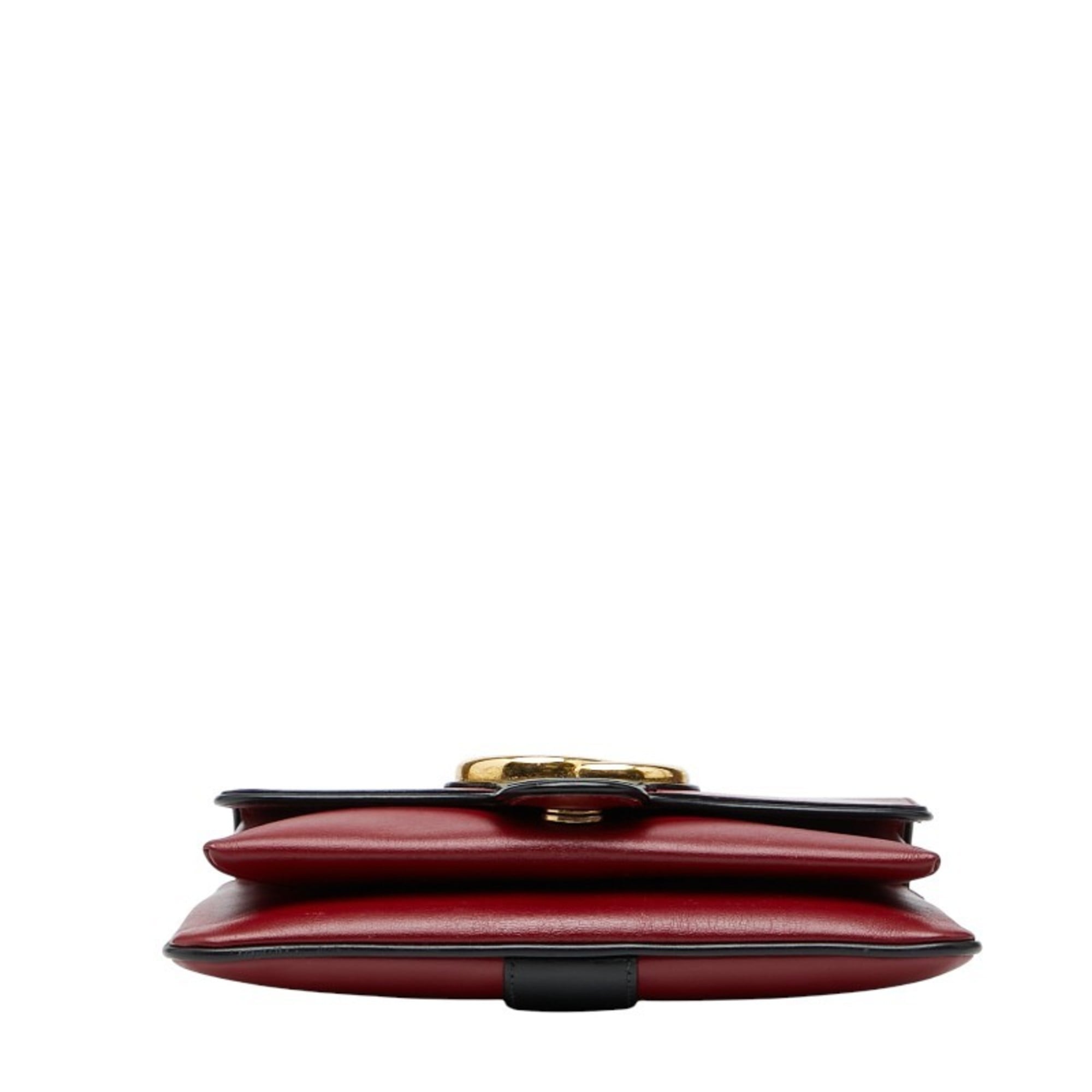Gucci Black Red Color Leather Shoulder Bag (Pre-Owned)