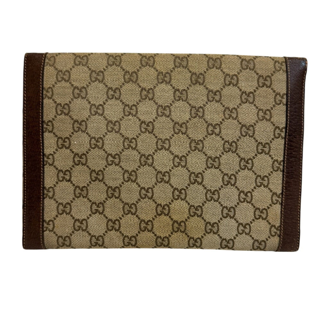 Gucci Beige Brown Canvas Leather Clutch Bag Pouch (Pre-Owned)