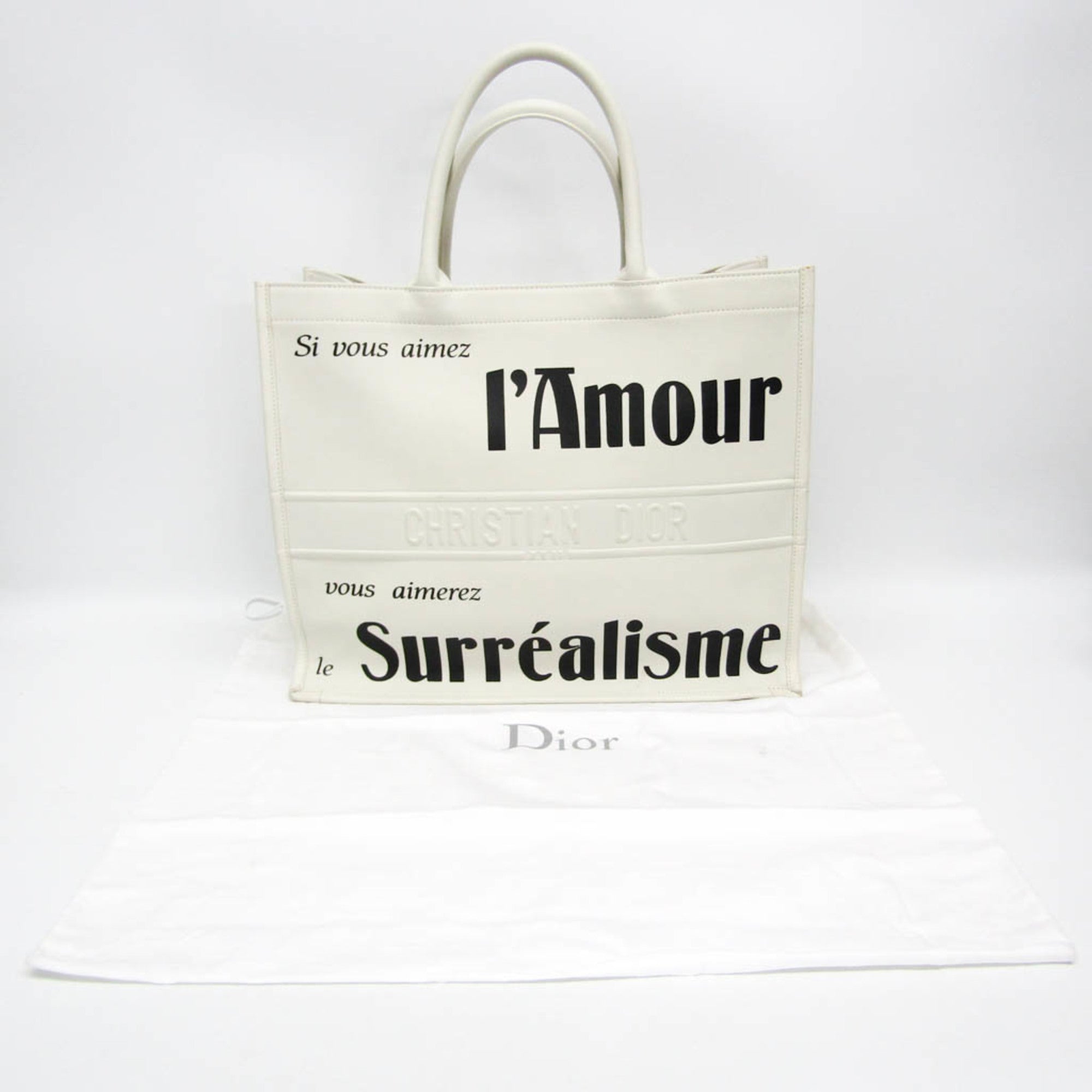 Christian Dior Black White Leather Tote Bag (Pre-Owned)